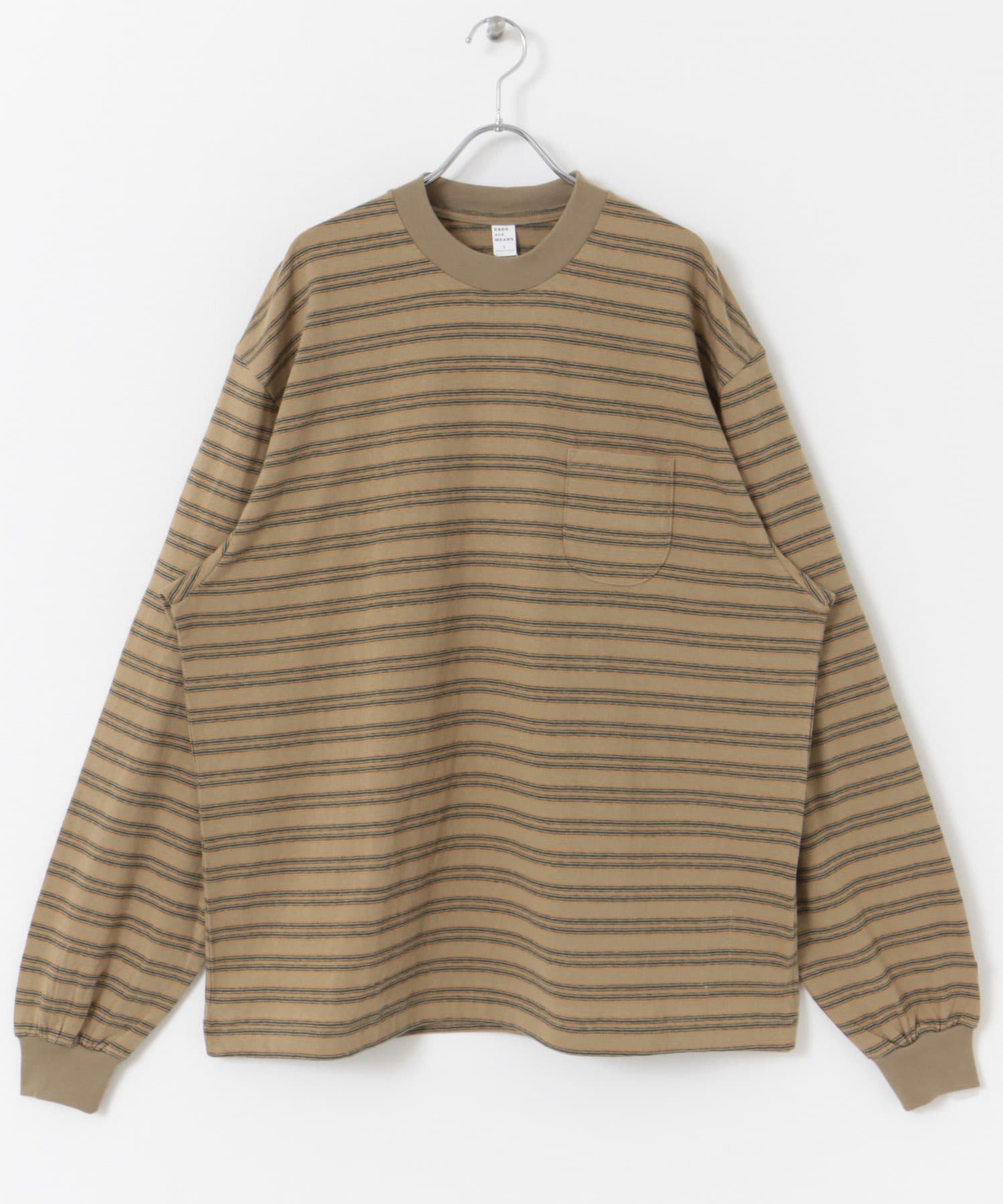 ENDS and MEANS　Pocket Long-Sleeve Tee(Striped) Brown ST M