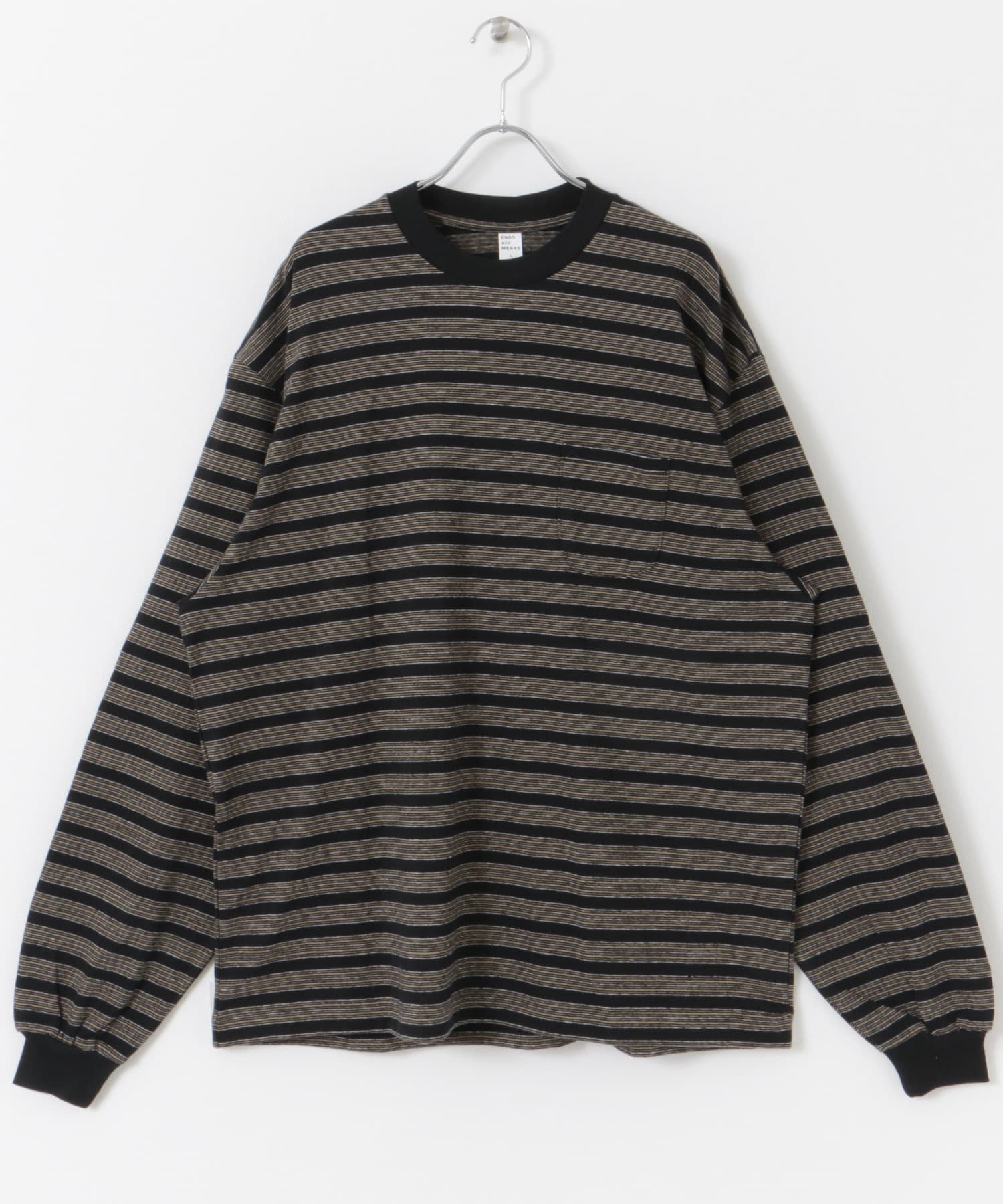 ENDS and MEANS　Pocket Long-Sleeve Tee(Striped) Black ST M