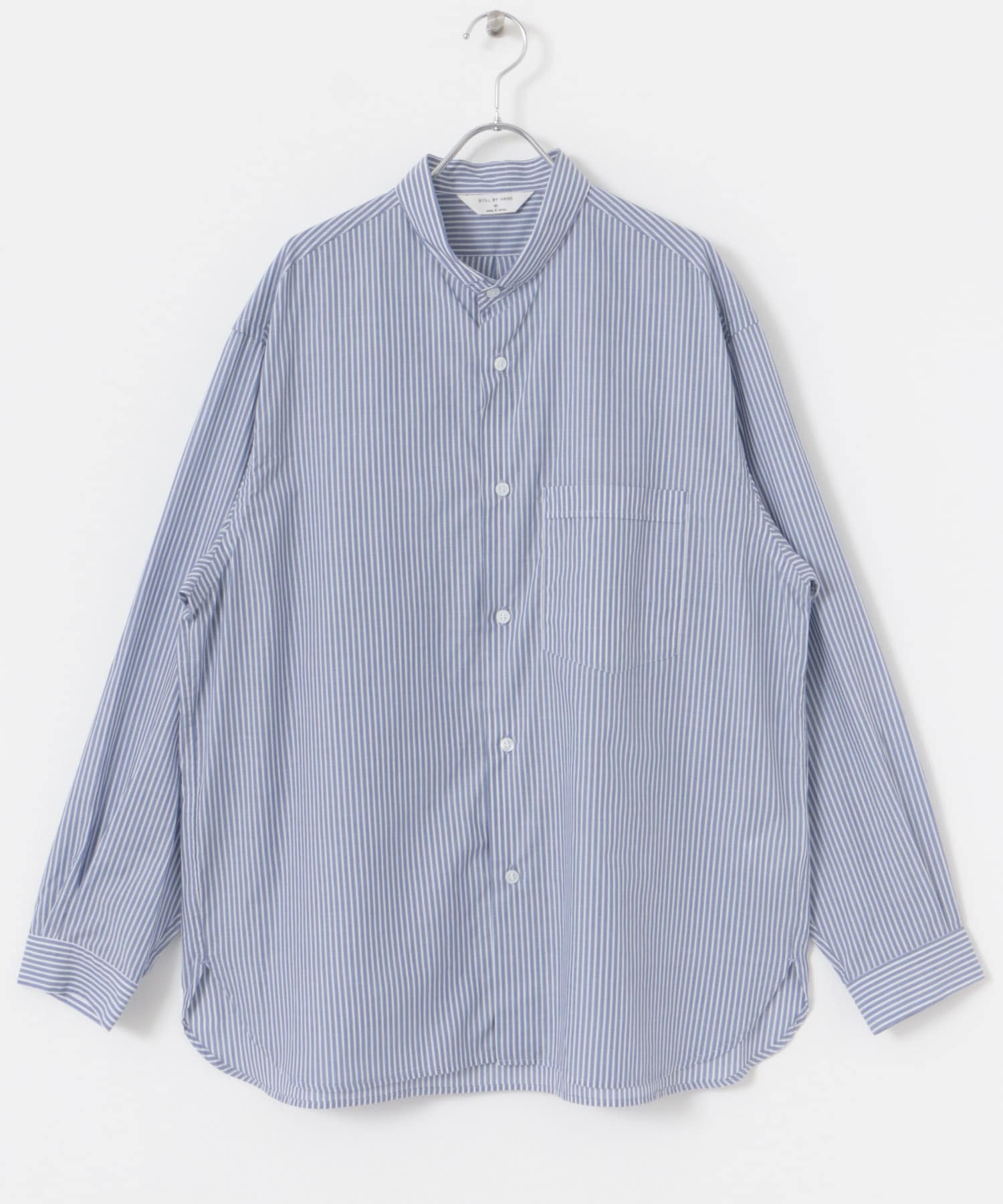 STILL BY HAND　コットンストライプシャツ NAVY 46