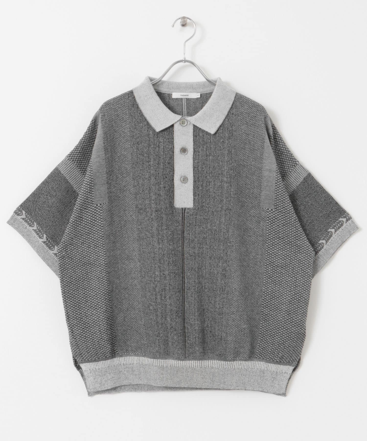 YASHIKI　Umiiro Knit Polo MIXGRAY 1