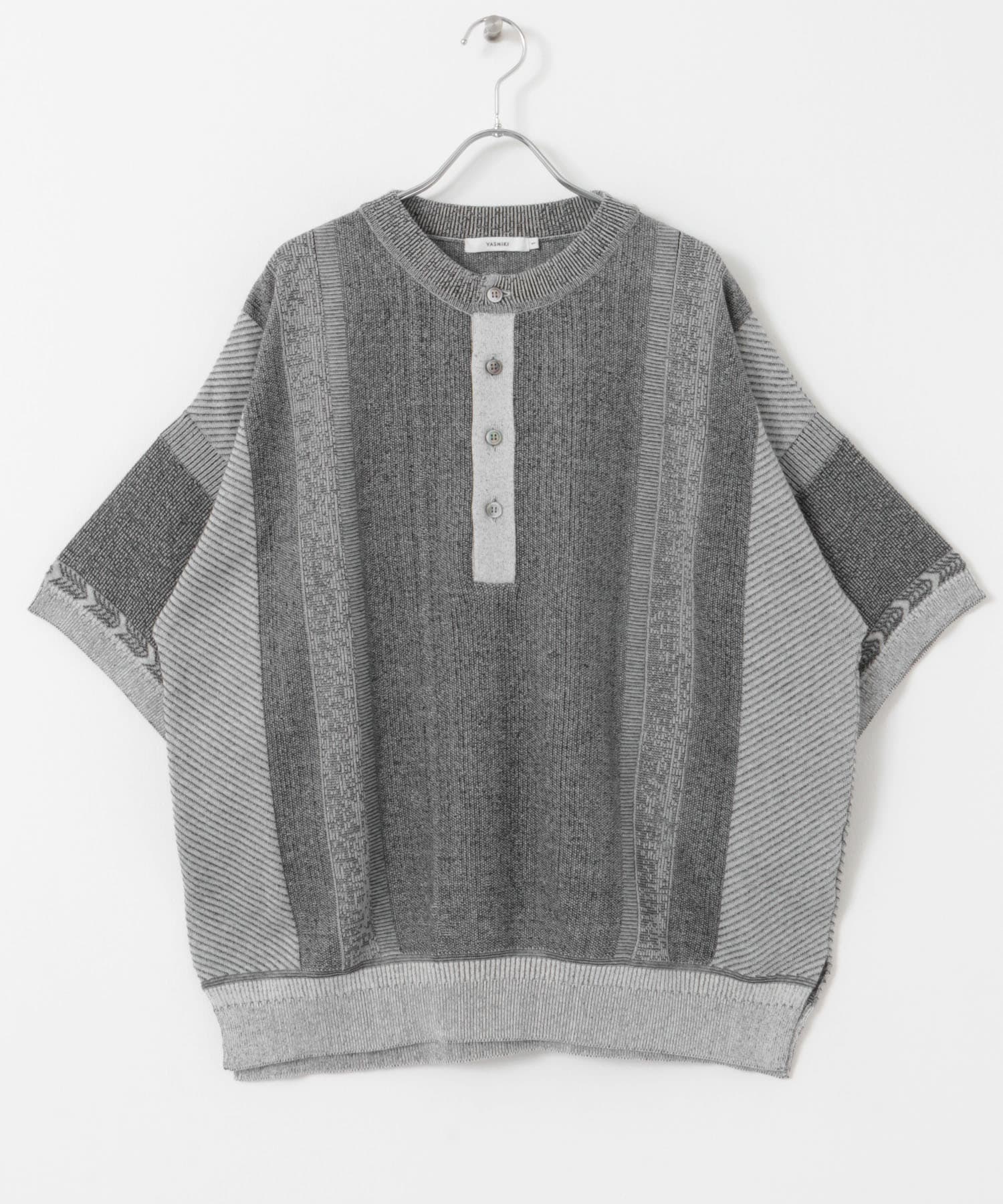 YASHIKI Asasuzu Henley Knit 半袖 ブラック サイズ2 YASHIKI Asasuzu