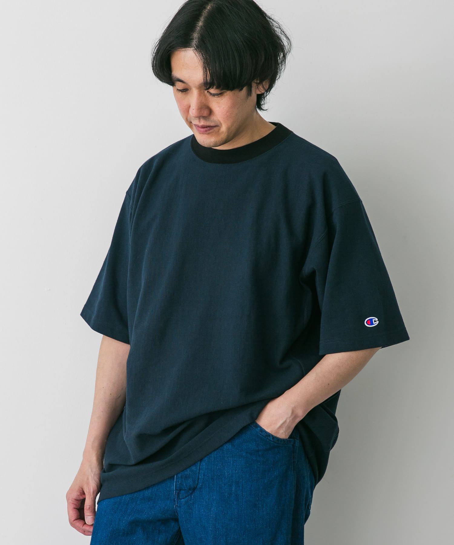 別注』CHAMPION×DOORS RW RINGER SHORT-SLEEVE T-SHIRTS(M NAVY