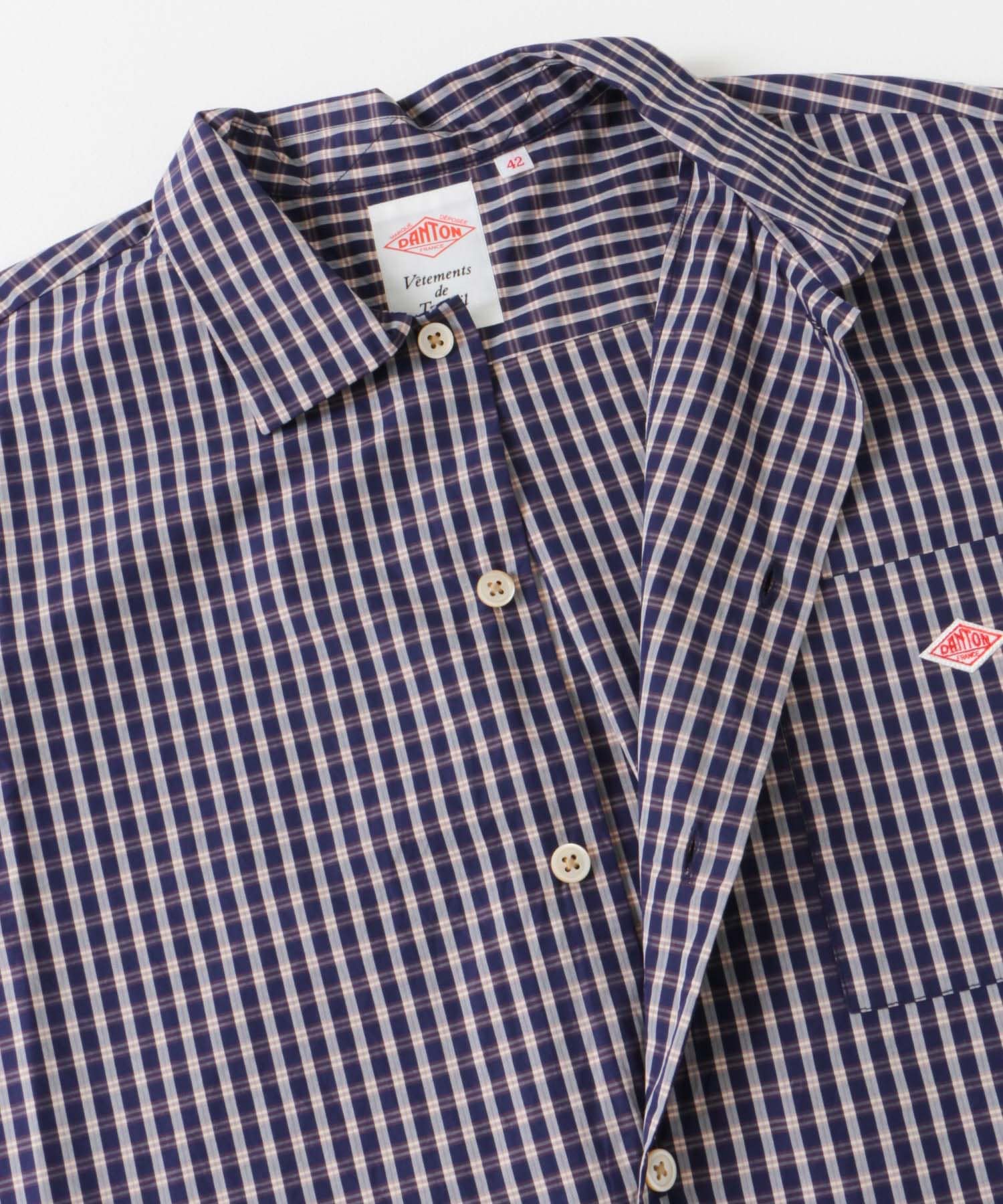 DANTON　WORK SHIRTS SHORT-SLEEVE NVY/BRN 42