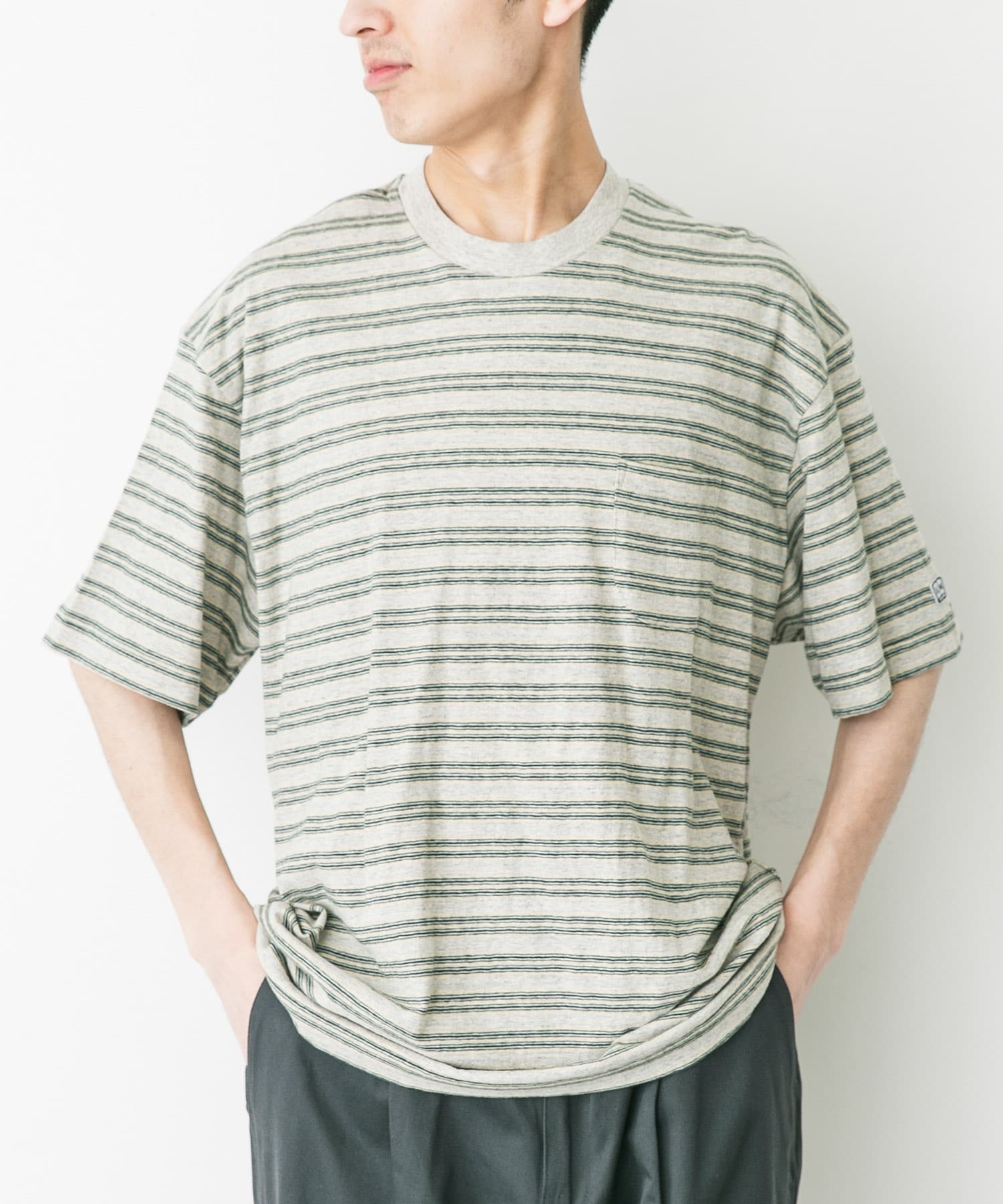 ENDS and MEANS ボーダーTシャツ　XL ENDS and MEANS Pocket T-shirts(Striped)(M Black ST): トップス