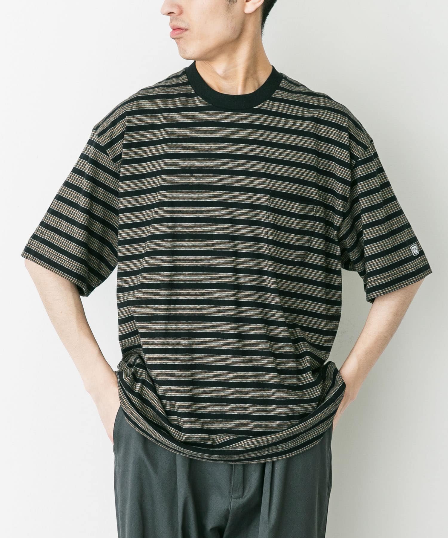 ENDS and MEANS Pocket T-shirts(Striped)(M Black ST): トップス