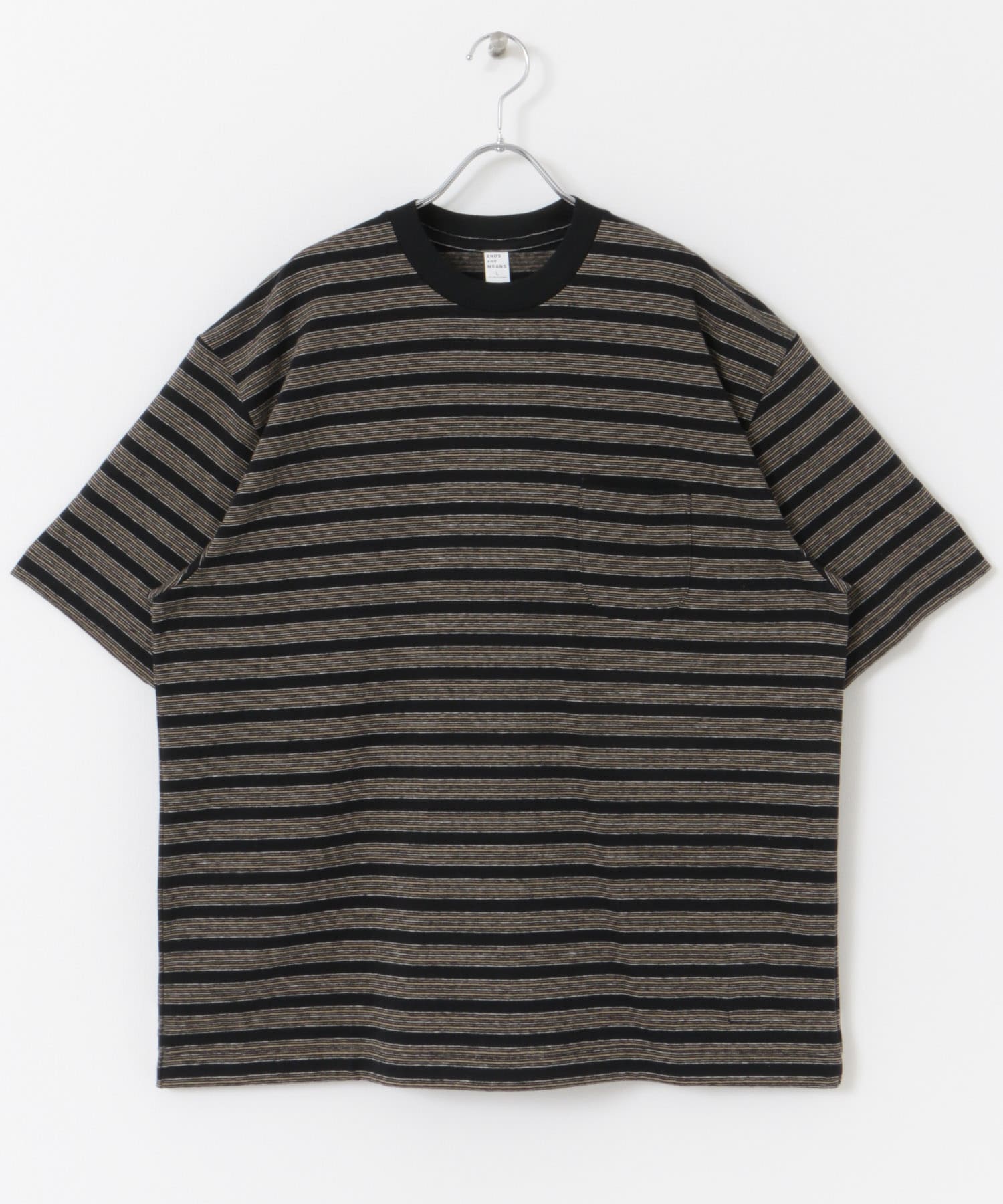 ENDS and MEANS Pocket T-shirts(Striped)(M Black ST): トップス