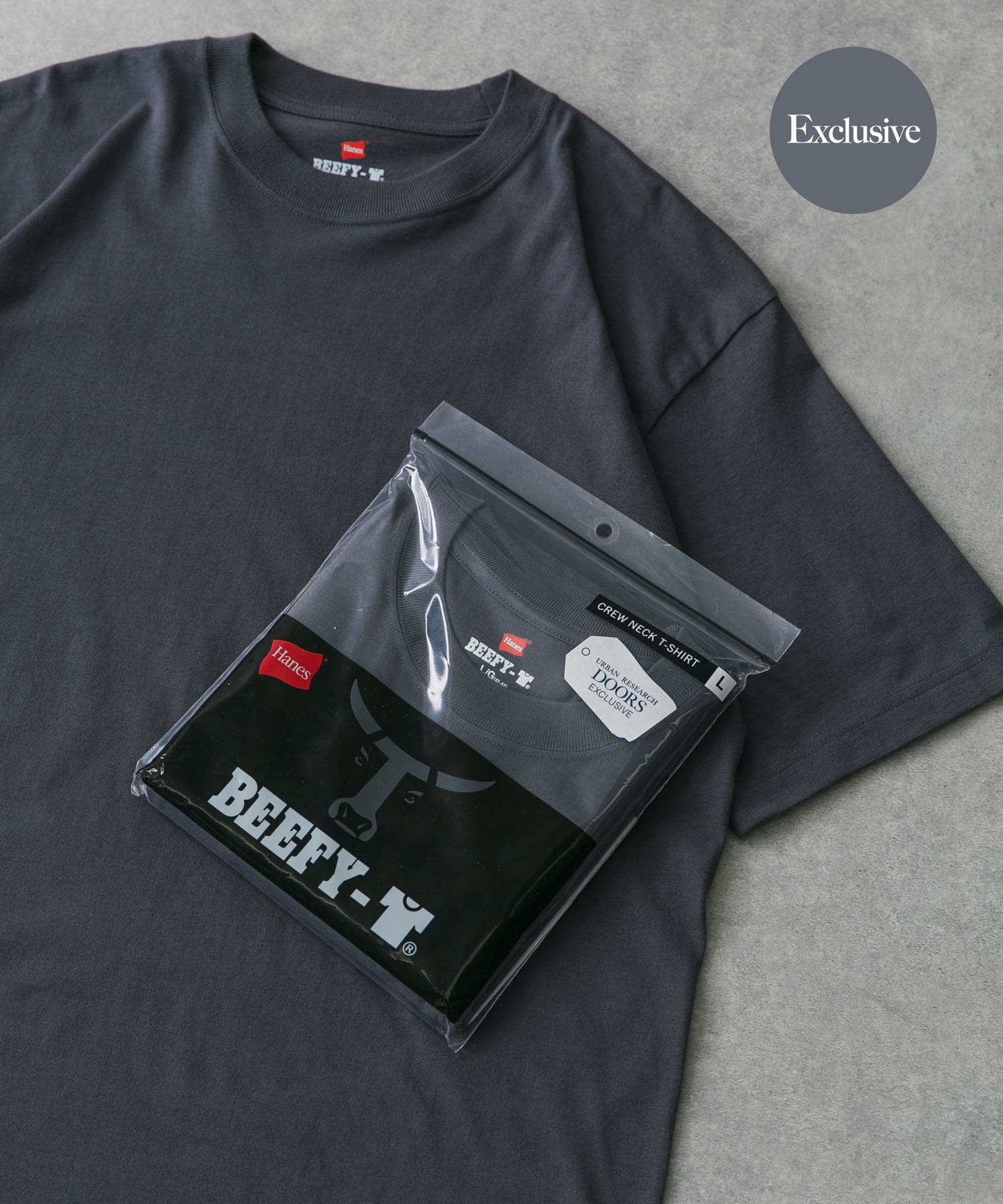 『別注』Hanes×DOORS　BEEFY-T DOORS FIT Short-Sleeve ダークグレー M