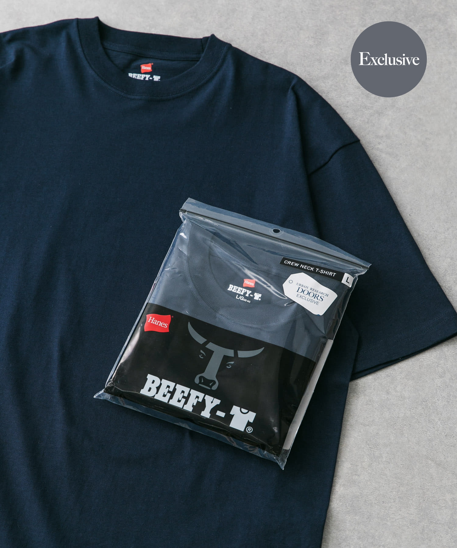 『別注』Hanes×DOORS　BEEFY-T DOORS FIT Short-Sleeve ネイビー M