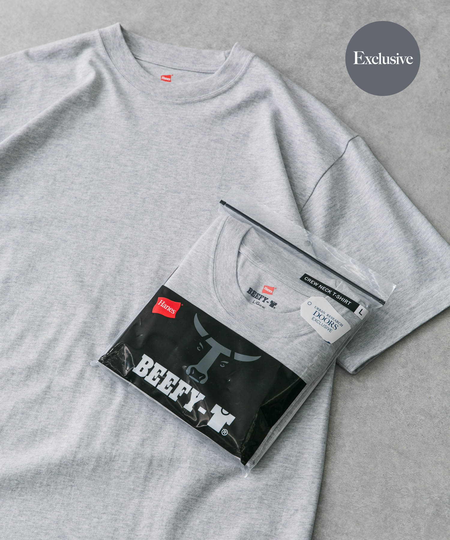 『別注』Hanes×DOORS　BEEFY-T DOORS FIT Short-Sleeve グレー M