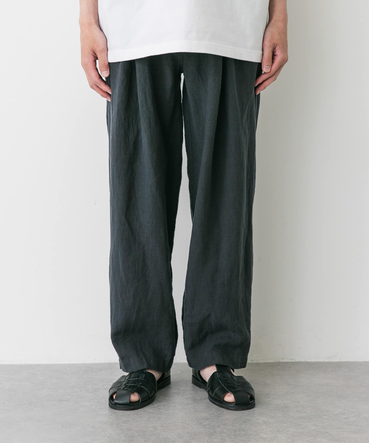 STILL BY HAND リネン2タックワイドテーパードパンツ(44 GREIGE