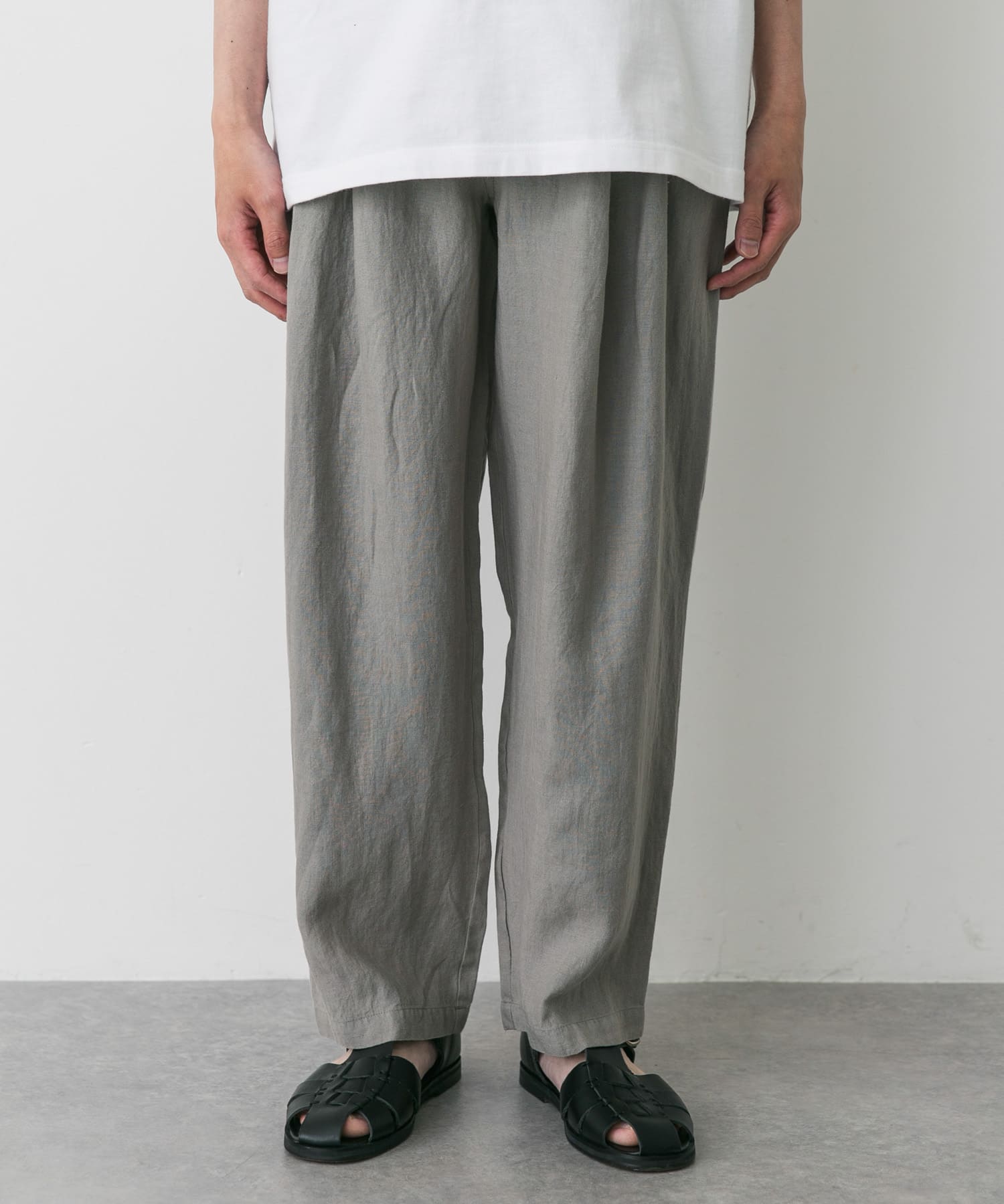 STILL BY HAND リネン2タックワイドテーパードパンツ(44 GREIGE