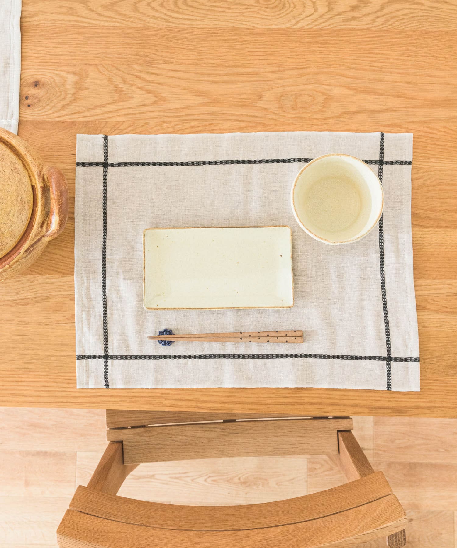 DOORS LIVING PRODUCTS　コットンリネンランチマット ライン BEG×BLK one