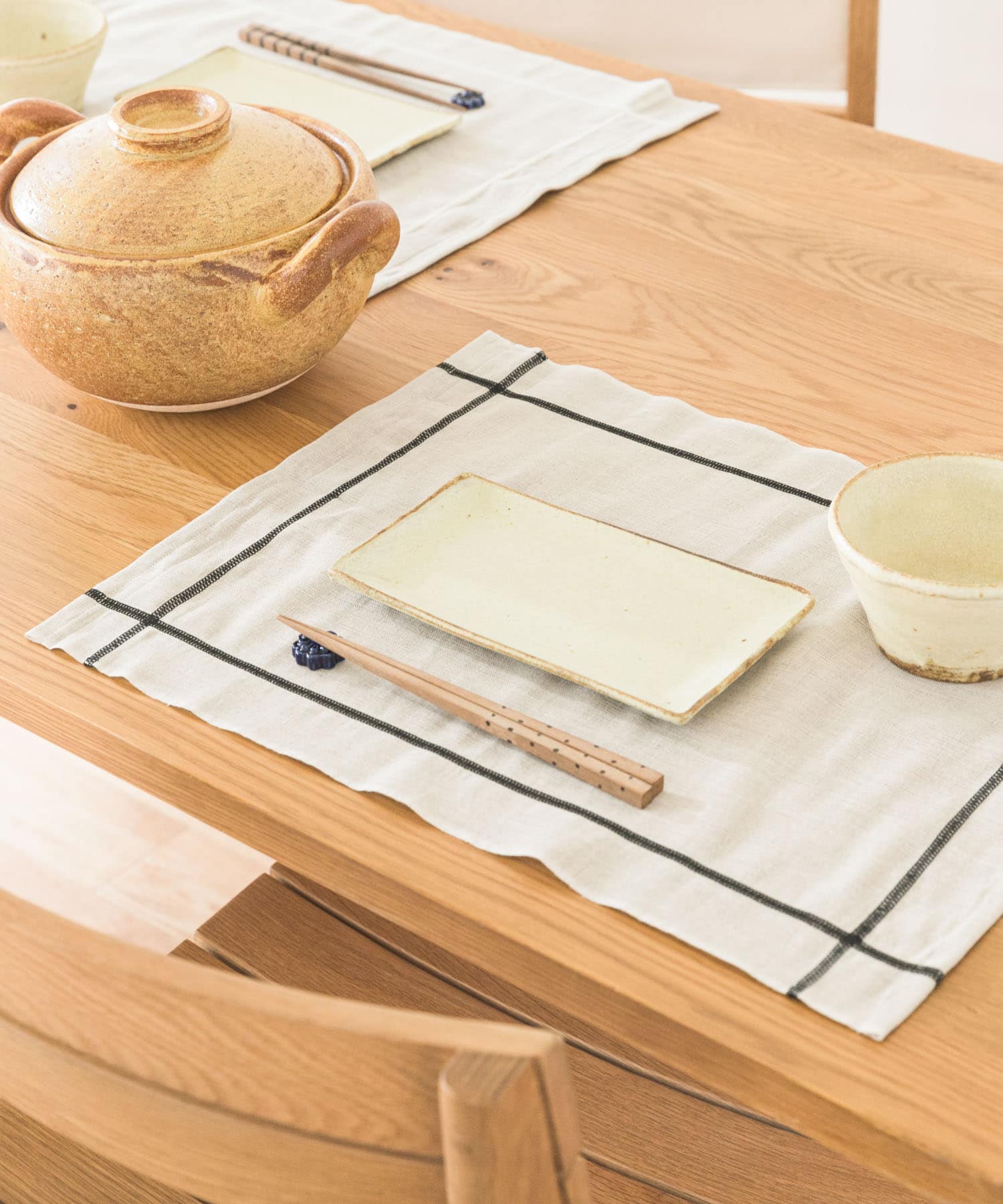 DOORS LIVING PRODUCTS　コットンリネンランチマット ライン BEG×BLK one