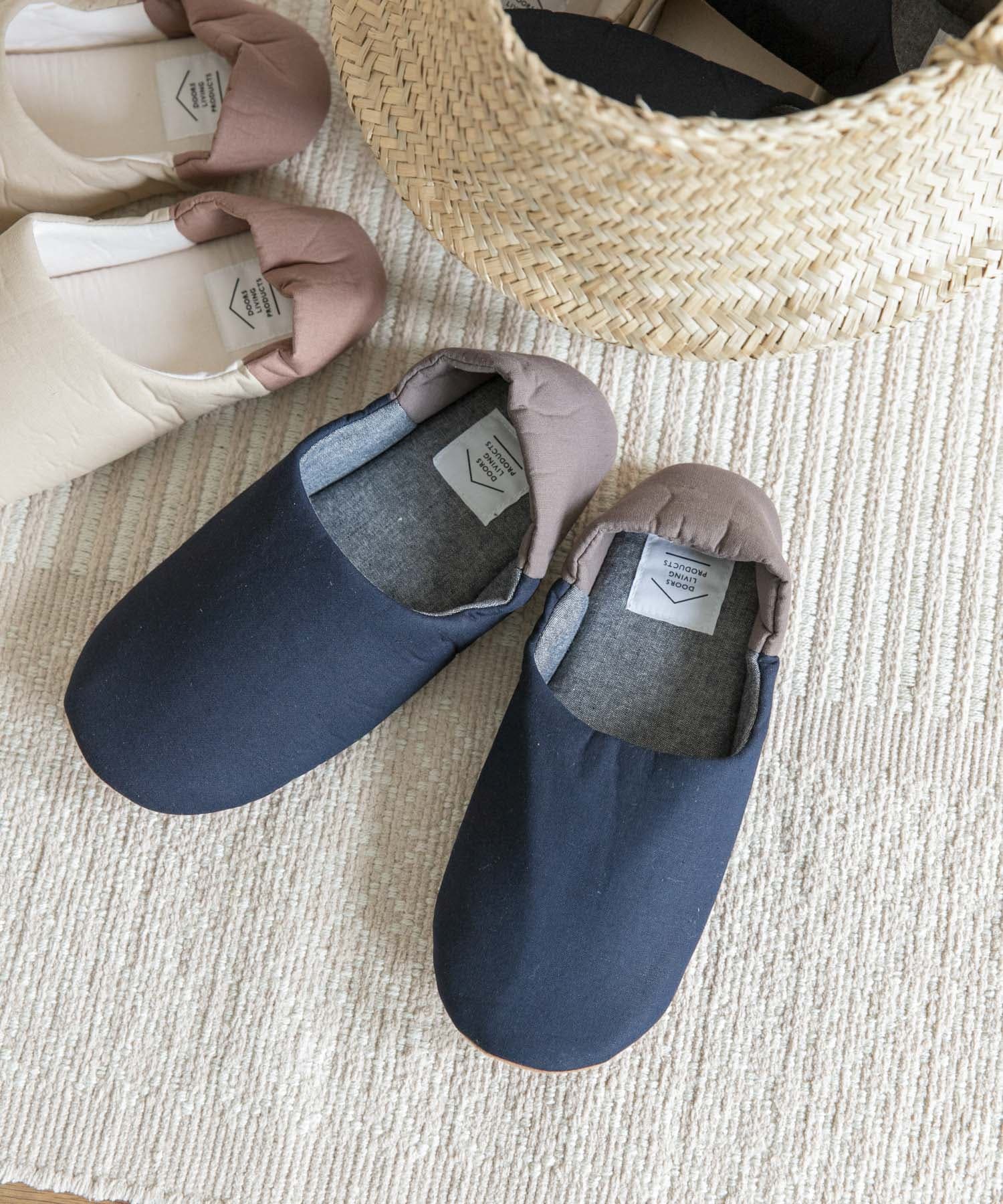 DOORS LIVING PRODUCTS　コットンリネンルームシューズ L ネイビー L
