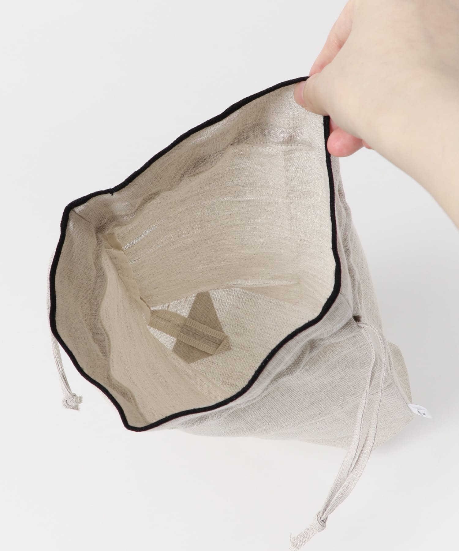 DOORS LIVING PRODUCTS コットンリネンライン巾着M(M ブラック): 雑貨