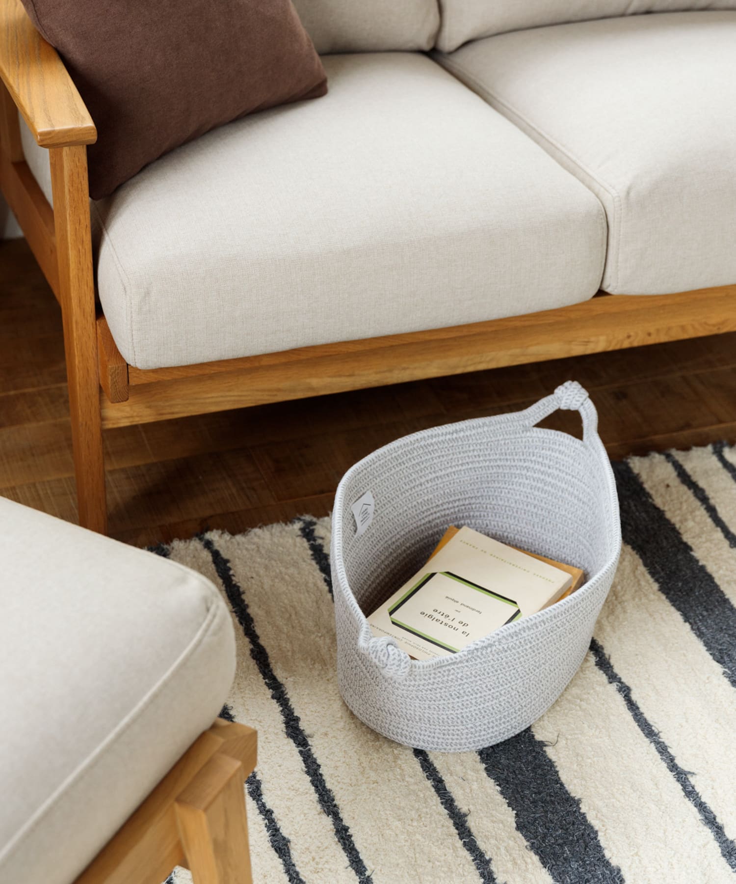 DOORS LIVING PRODUCTS　コットンロープバスケット L WHT×GRY L
