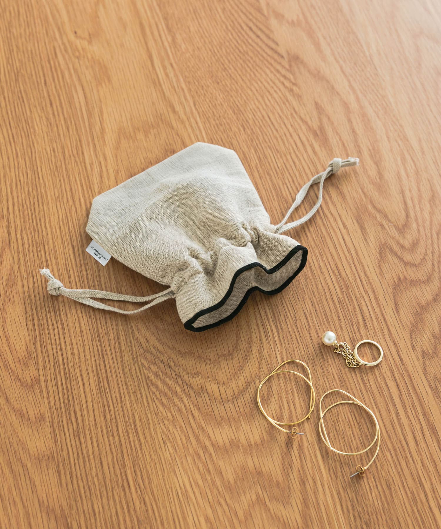 DOORS LIVING PRODUCTS　コットンリネンライン巾着SS ブラック XS