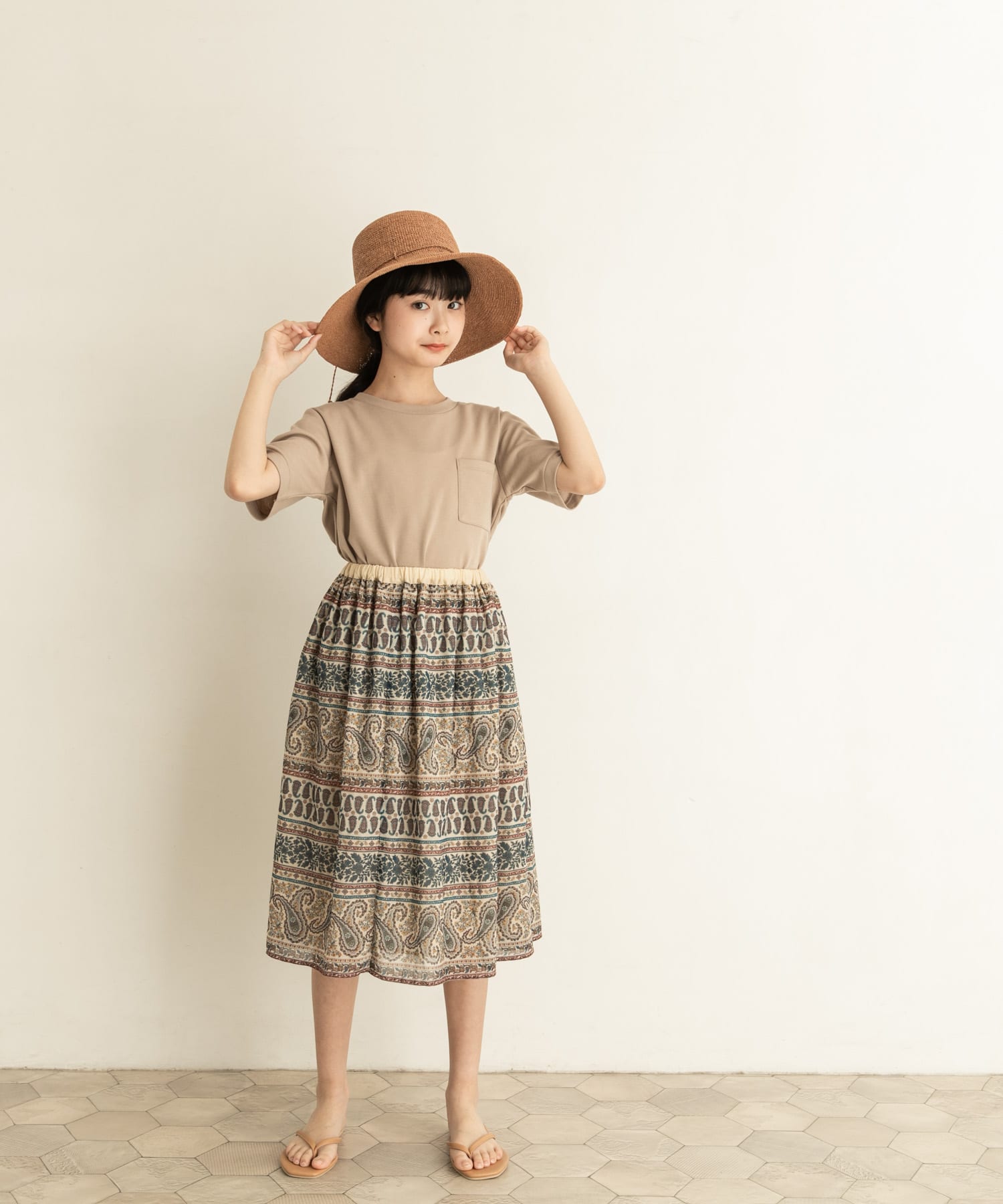 ポンチポケットTシャツ(KIDS) L.Brown 120