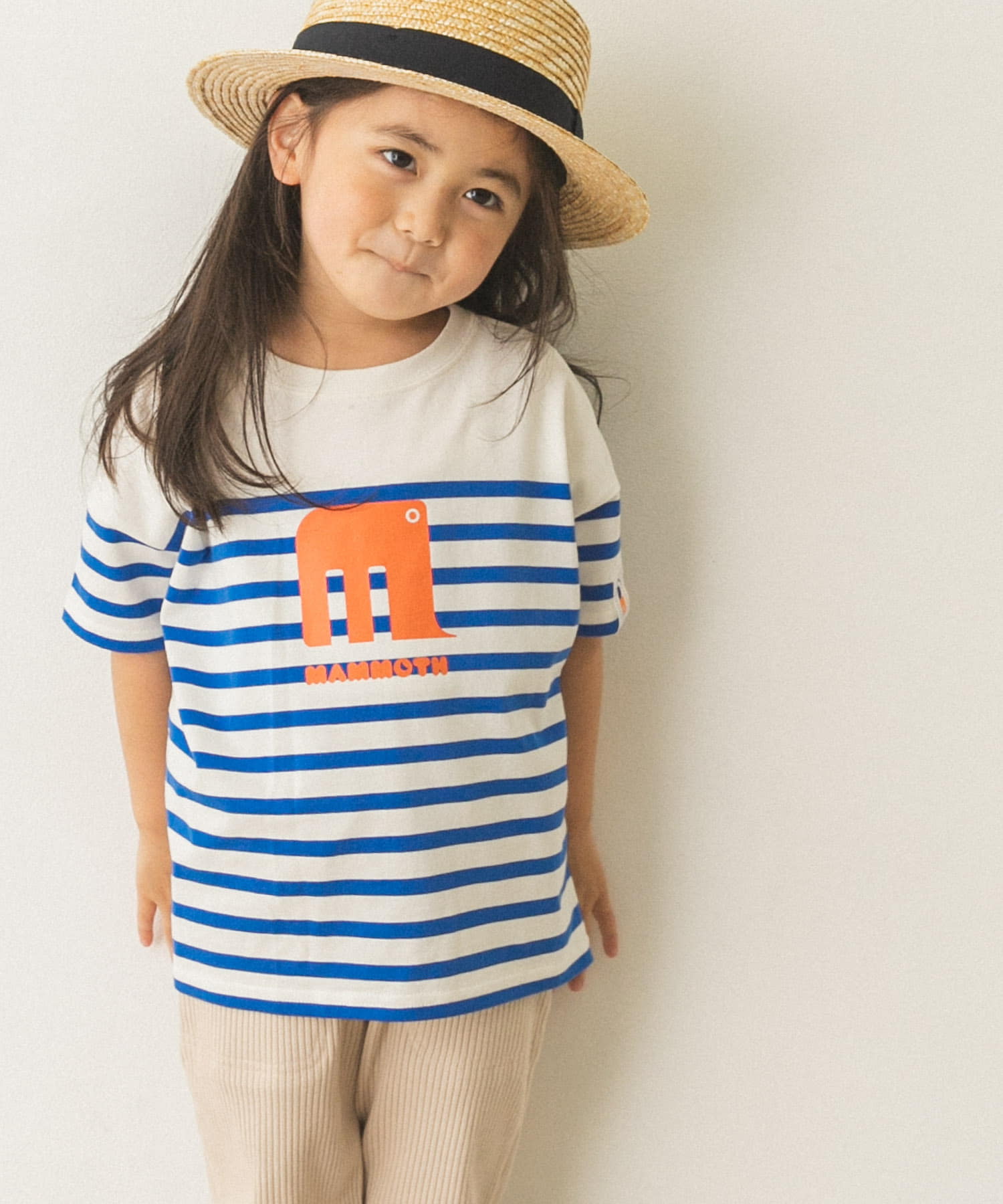 【別注】mammoth×DOORS　マンモスパネルボーダー半袖Tシャツ(KIDS) ブルー 90