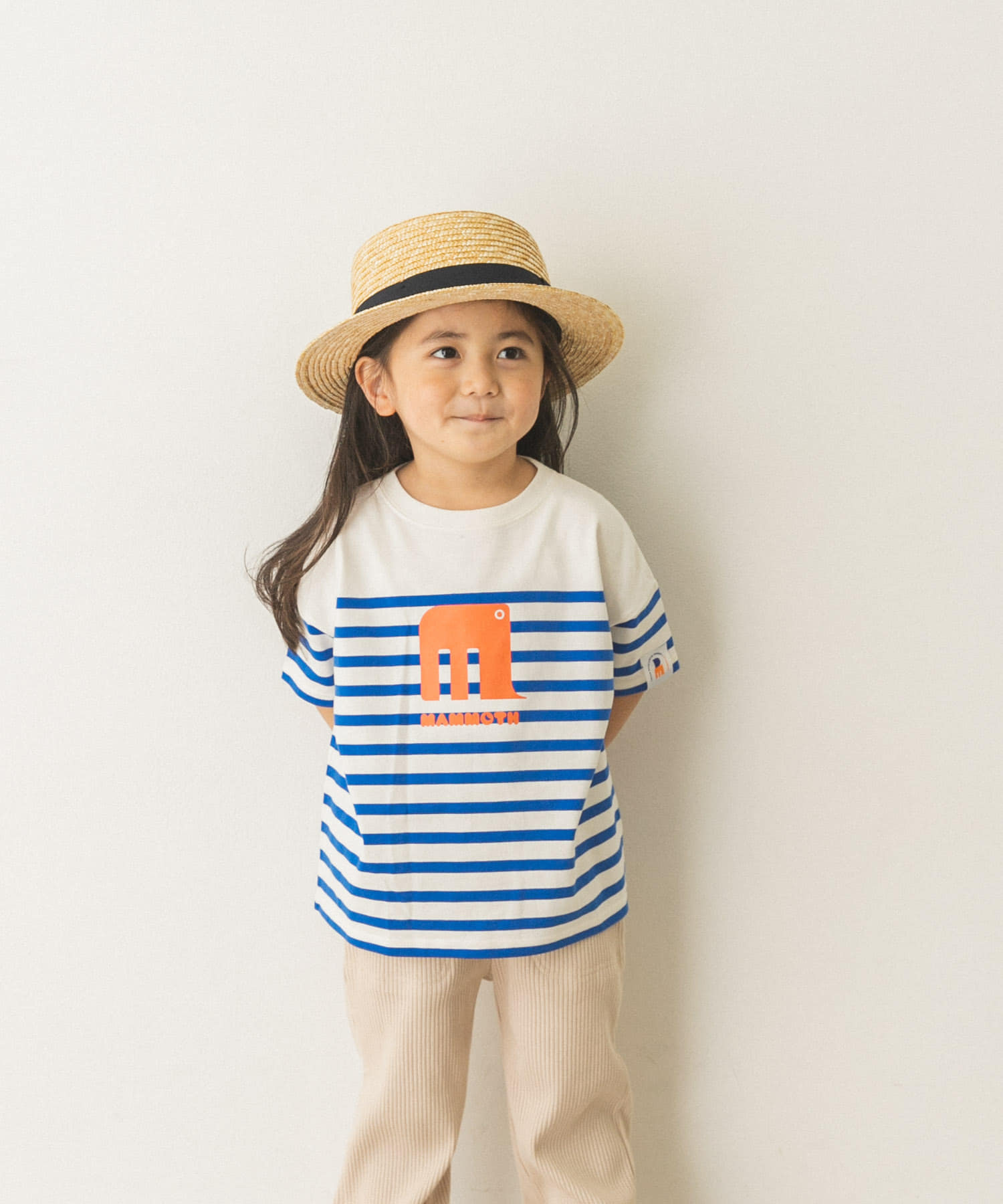 【別注】mammoth×DOORS　マンモスパネルボーダー半袖Tシャツ(KIDS) ブルー 90