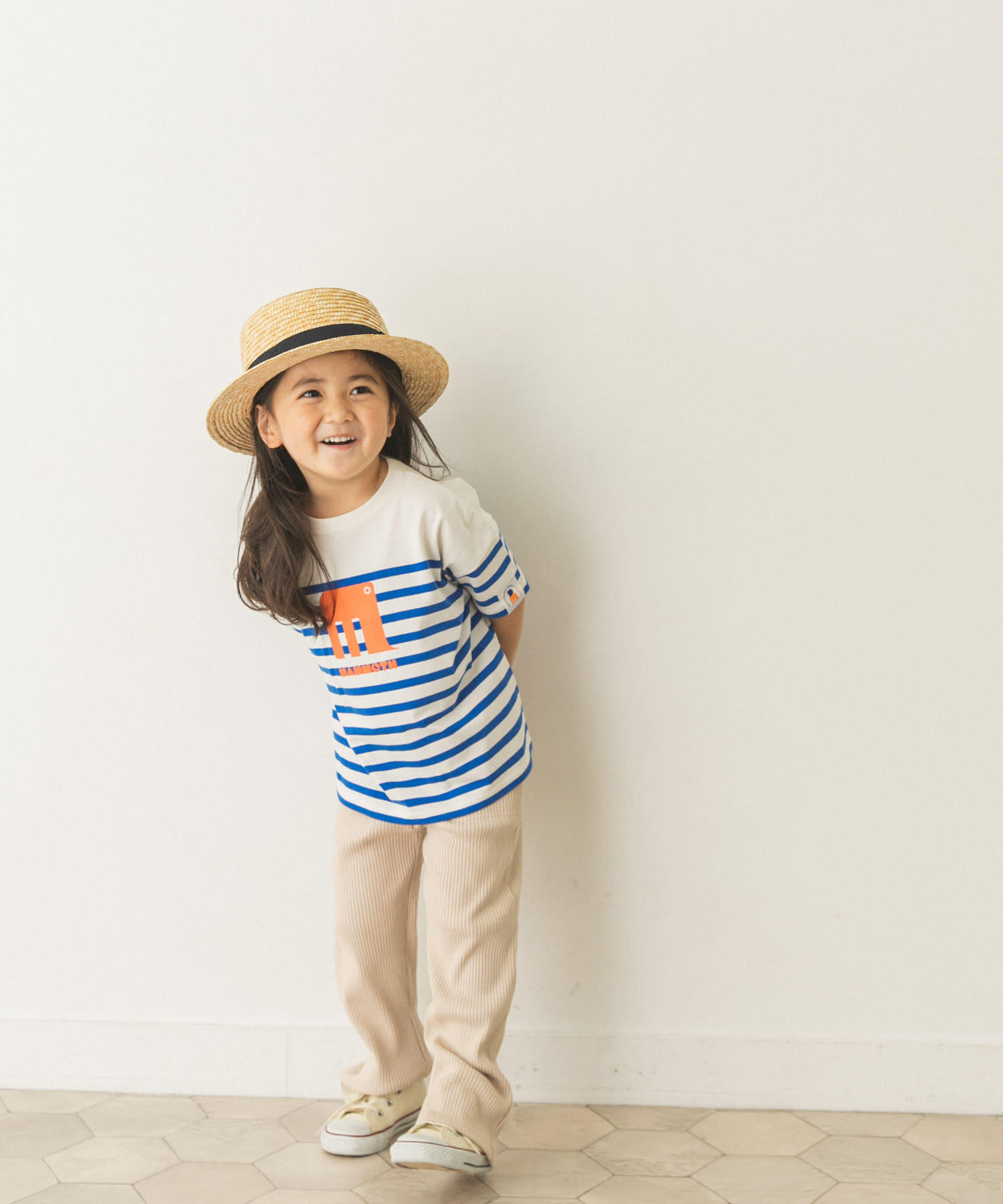 【別注】mammoth×DOORS　マンモスパネルボーダー半袖Tシャツ(KIDS) ブルー 90