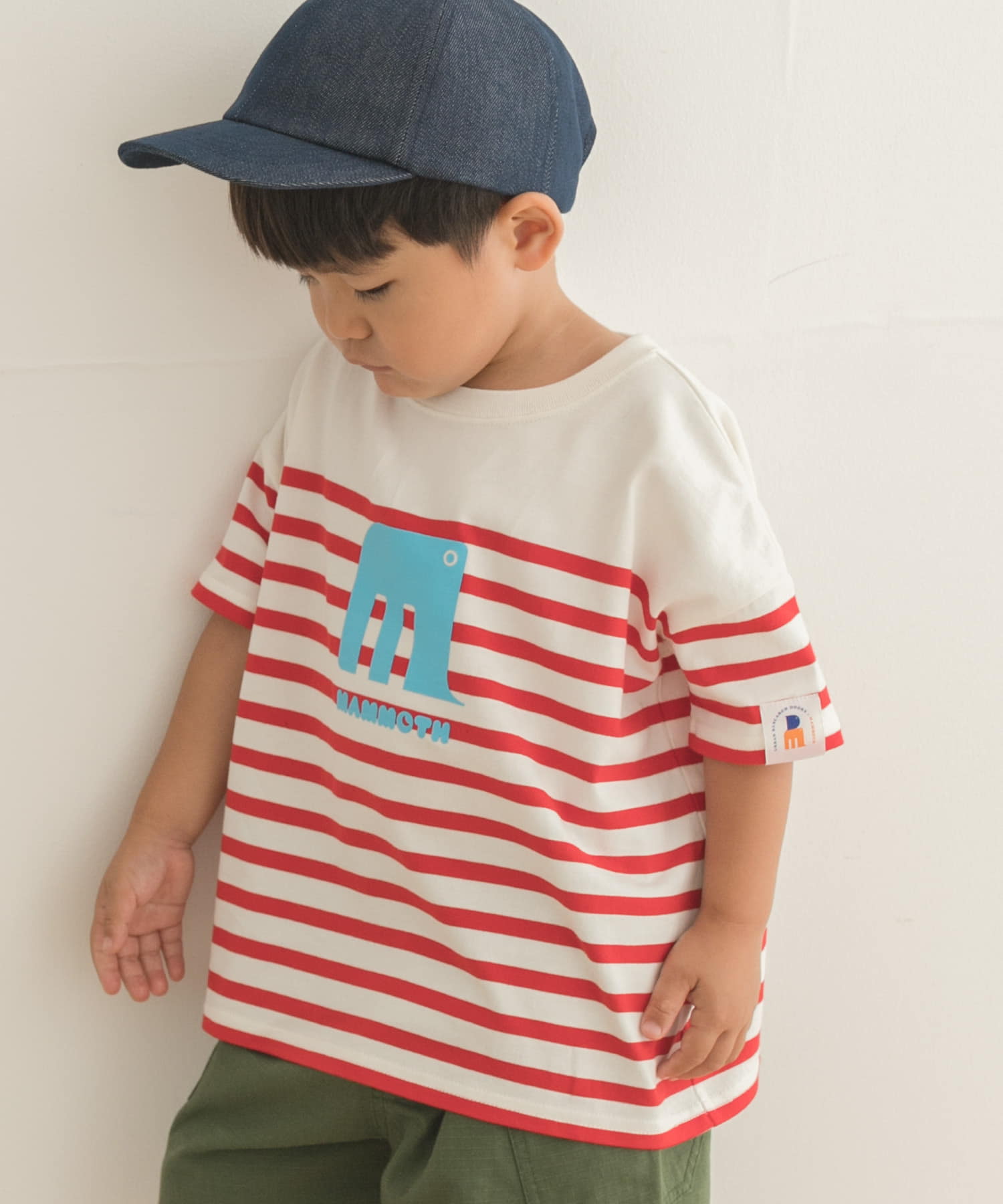 【別注】mammoth×DOORS　マンモスパネルボーダー半袖Tシャツ(KIDS) レッド 90