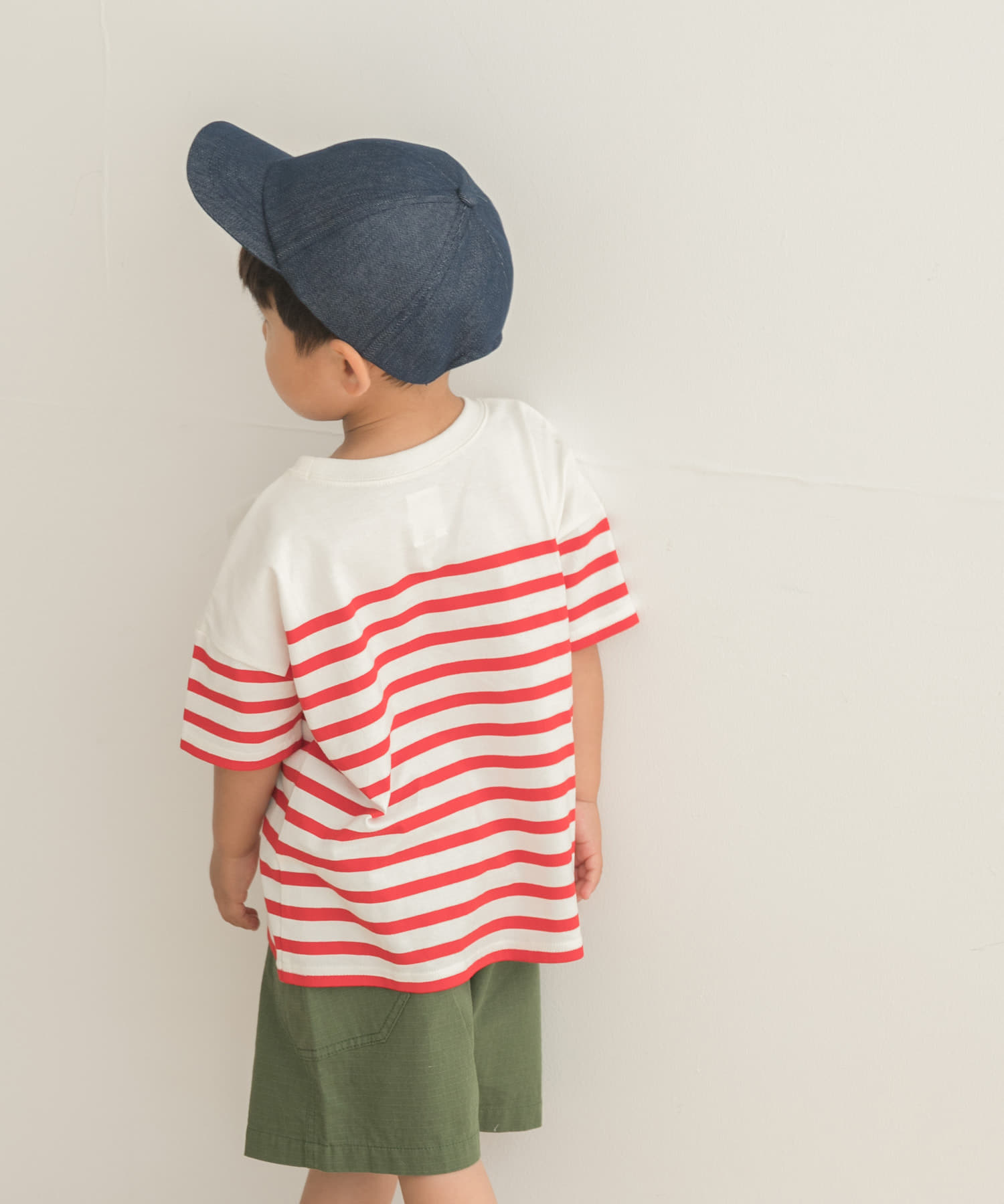 【別注】mammoth×DOORS　マンモスパネルボーダー半袖Tシャツ(KIDS) レッド 90