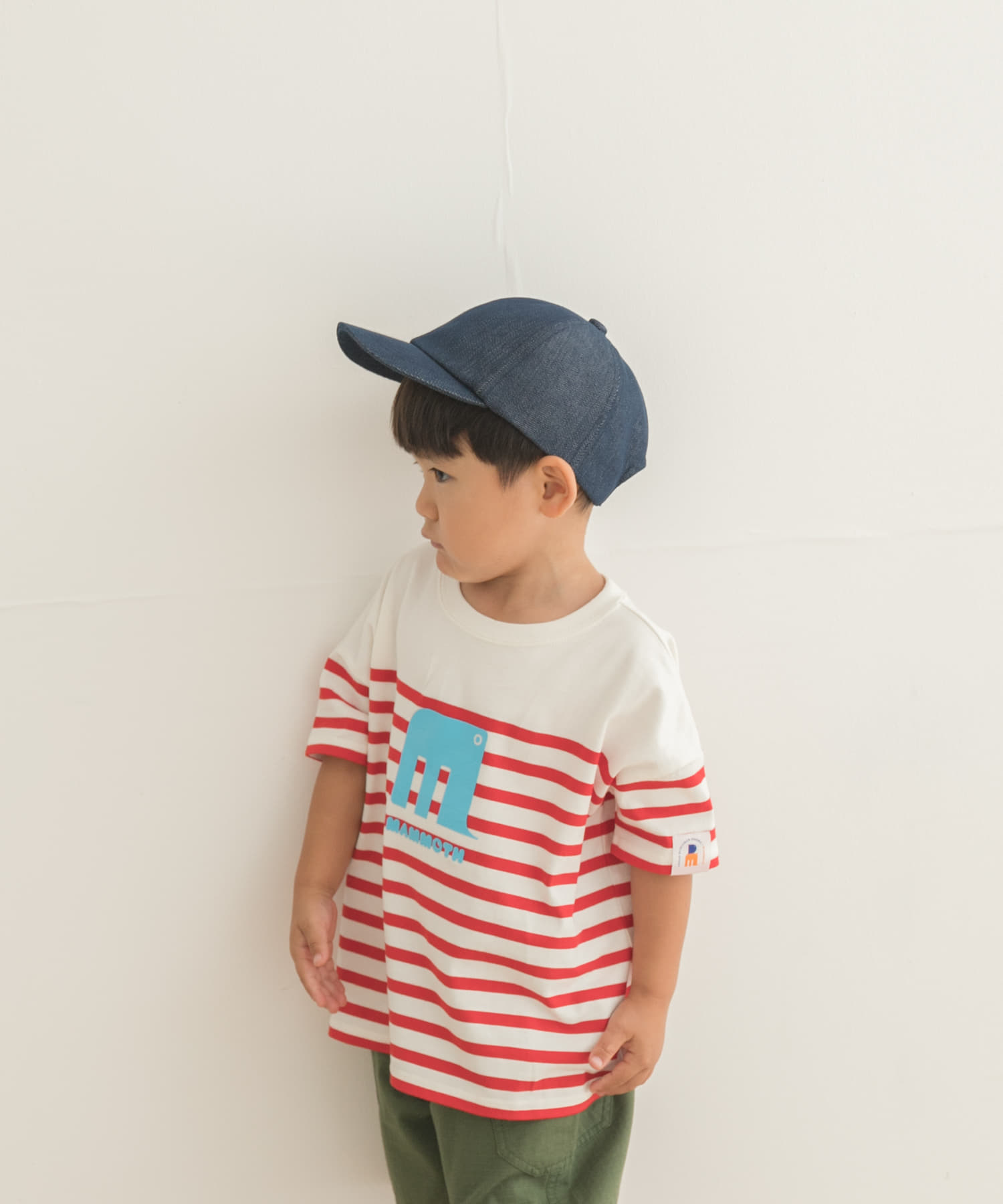 【別注】mammoth×DOORS　マンモスパネルボーダー半袖Tシャツ(KIDS) レッド 90