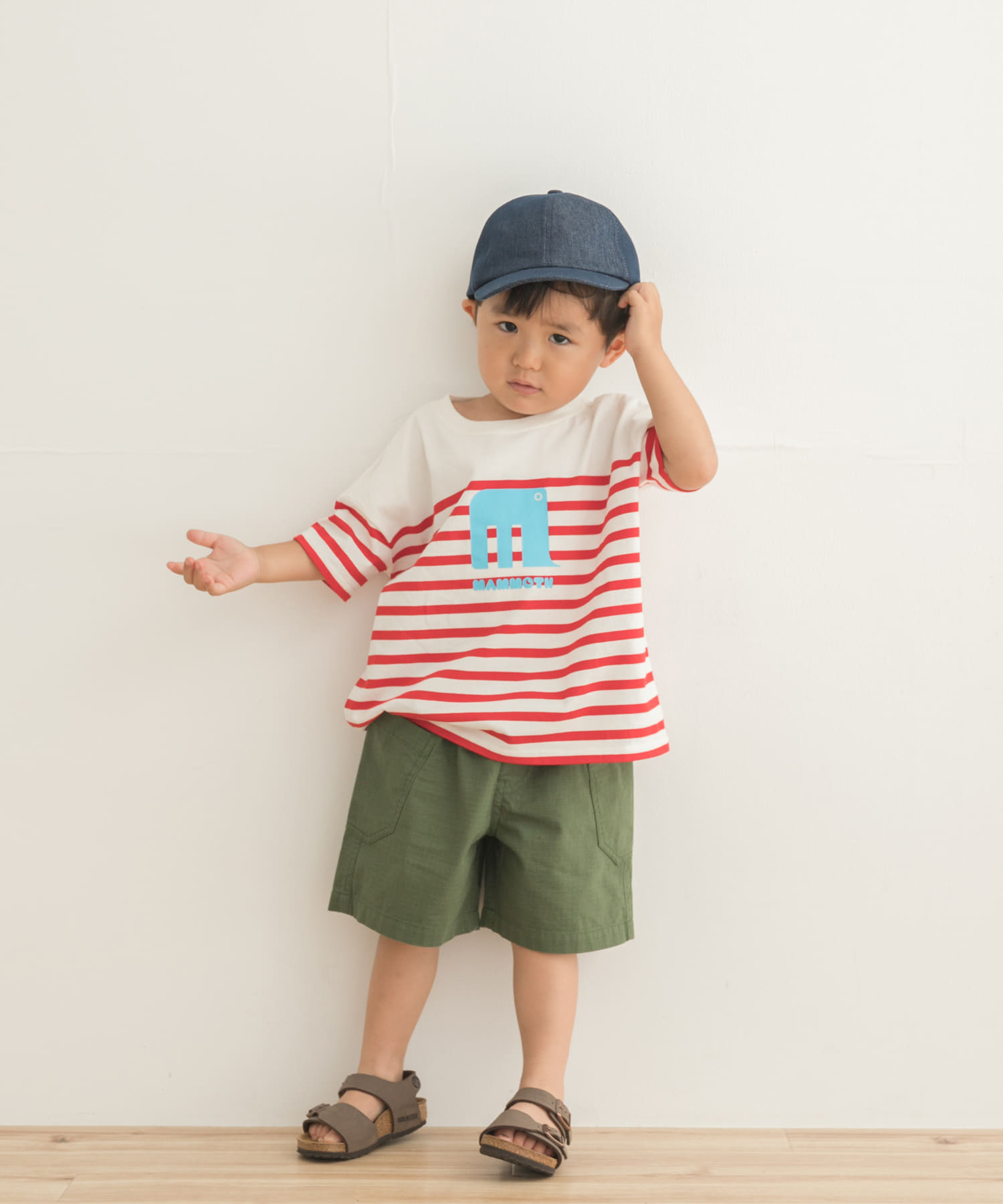 【別注】mammoth×DOORS　マンモスパネルボーダー半袖Tシャツ(KIDS) レッド 90