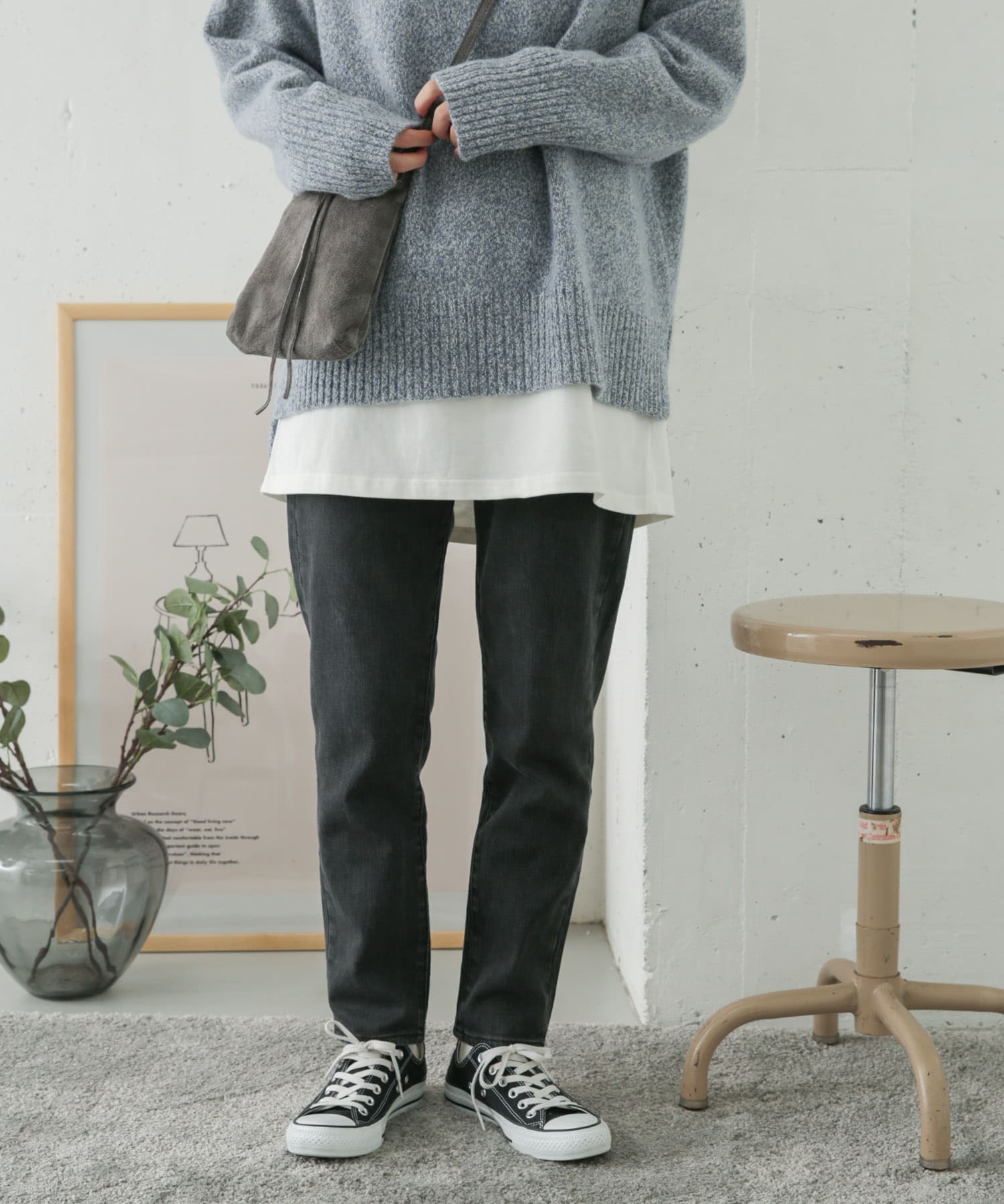 ストレッチテーパードデニム BLACK 38