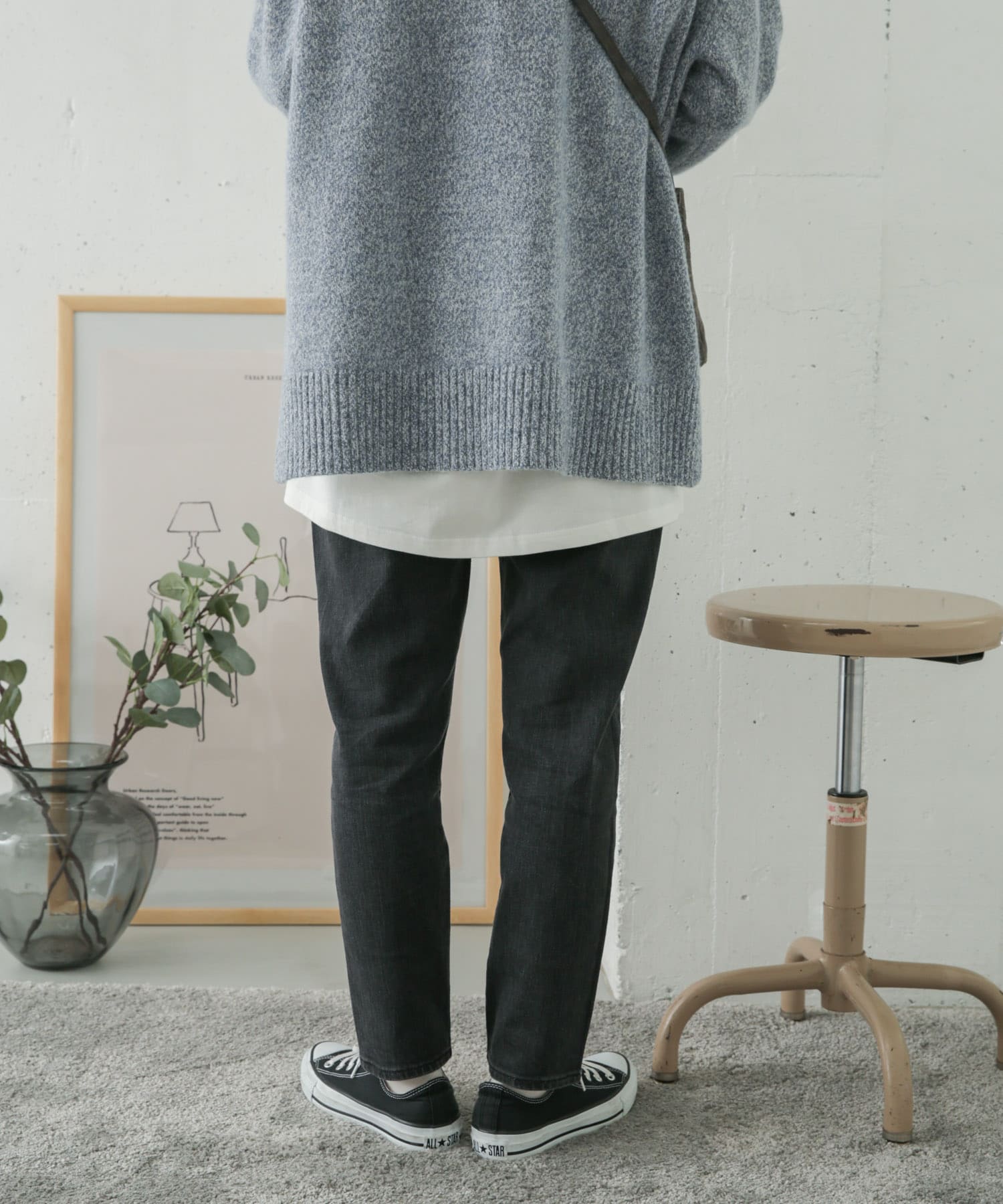 ストレッチテーパードデニム BLACK 36