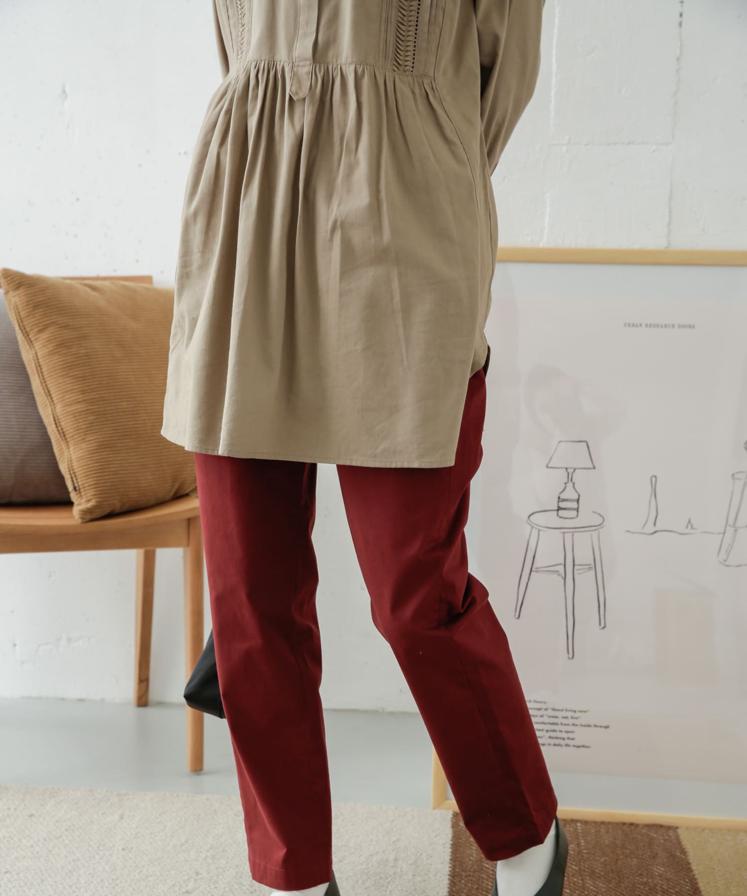 コットンストレッチイージーパンツ DARK RED 36