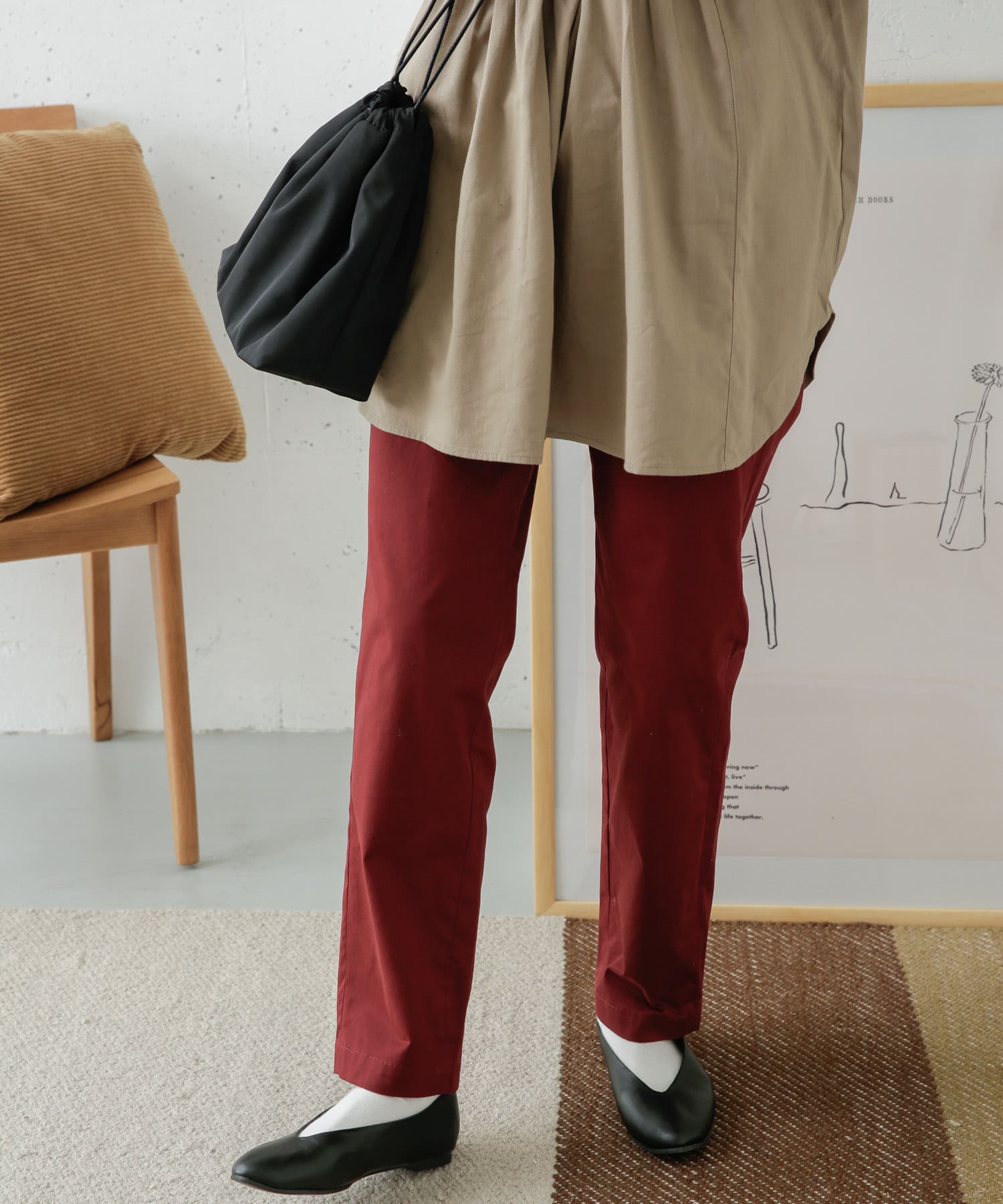 コットンストレッチイージーパンツ DARK RED 36