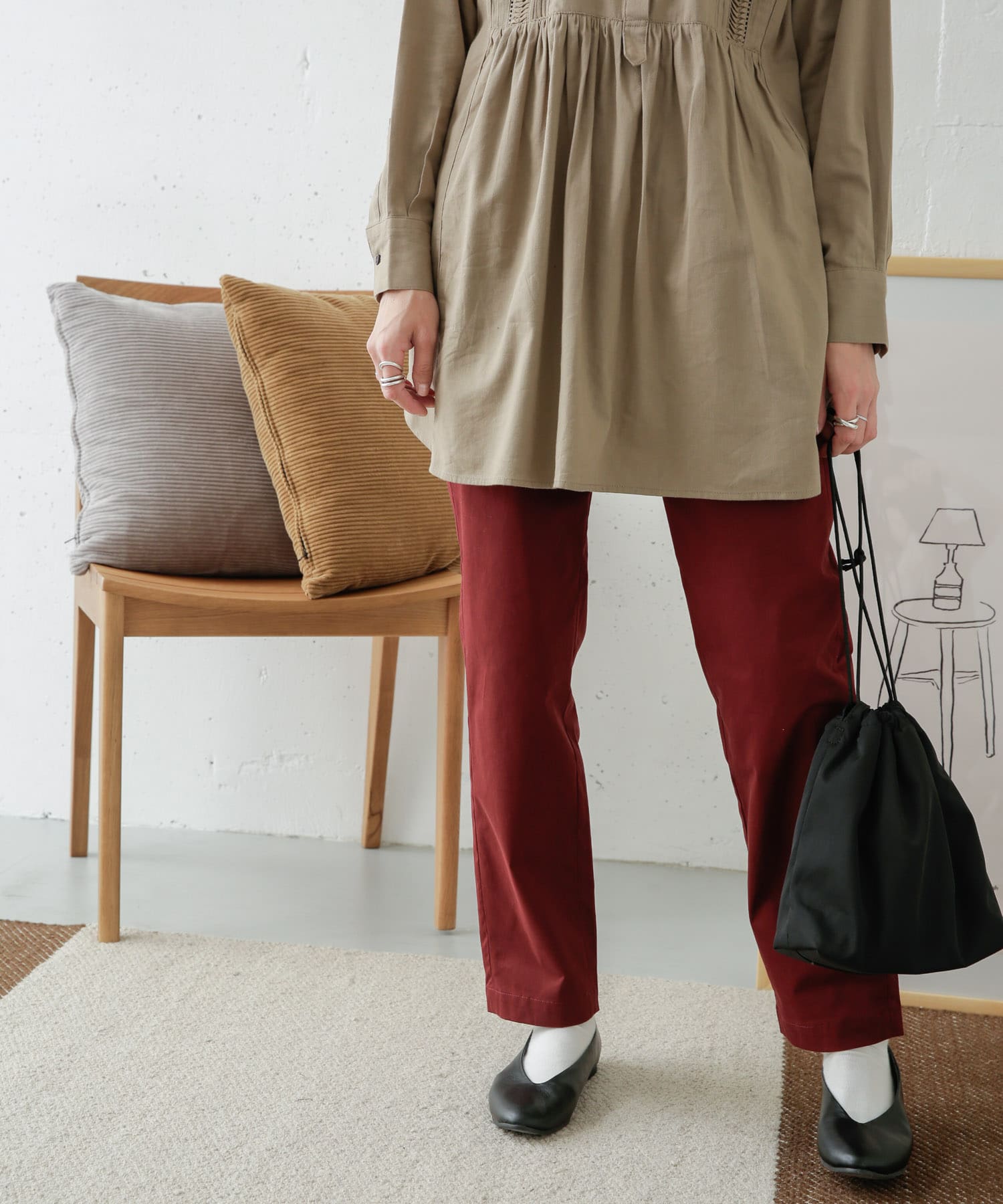 コットンストレッチイージーパンツ DARK RED 36