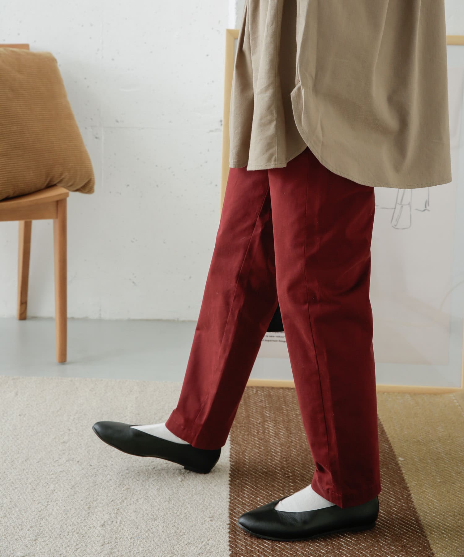 コットンストレッチイージーパンツ DARK RED 36