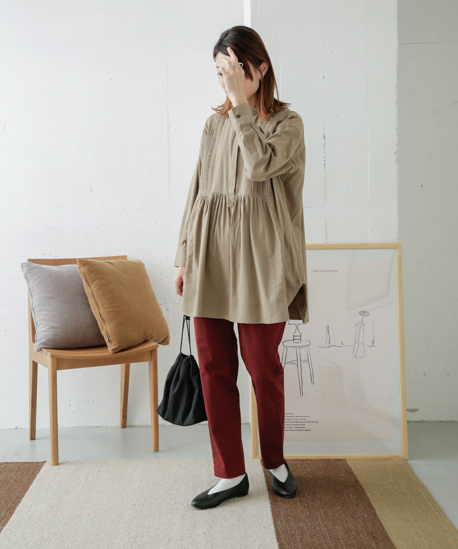 コットンストレッチイージーパンツ DARK RED 36