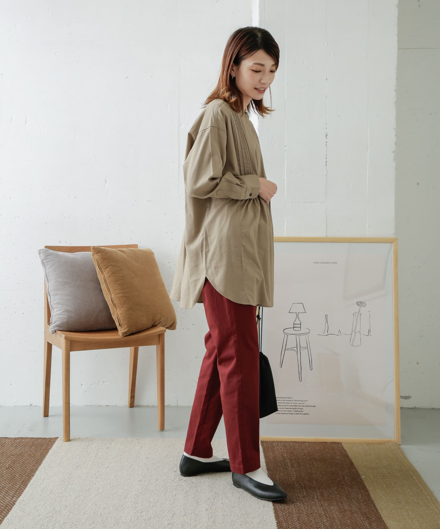 コットンストレッチイージーパンツ DARK RED 38