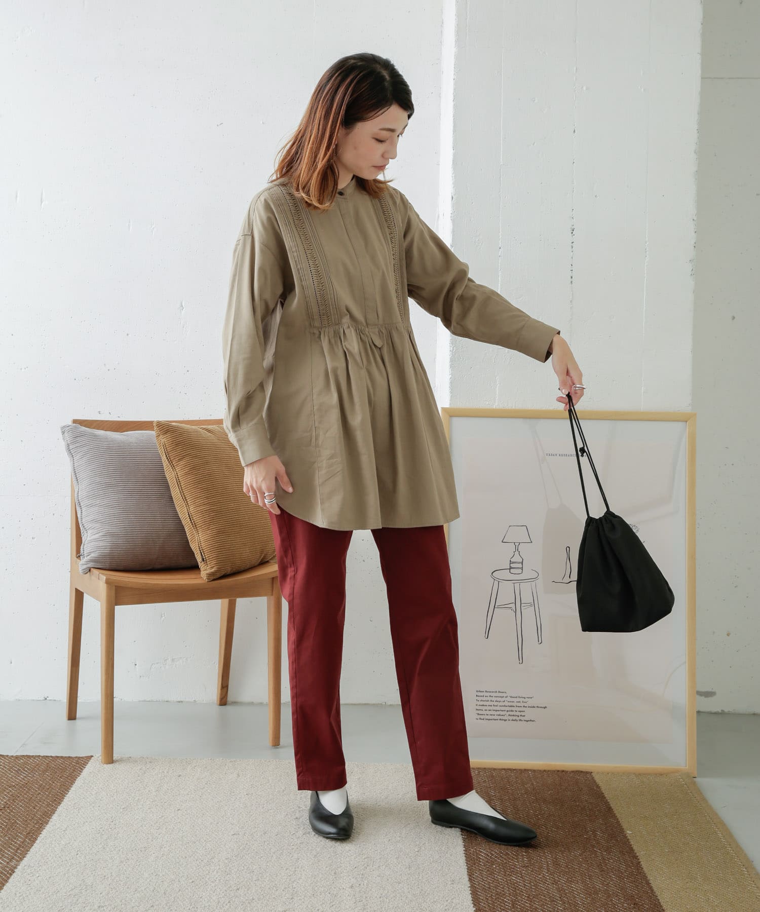 コットンストレッチイージーパンツ DARK RED 38