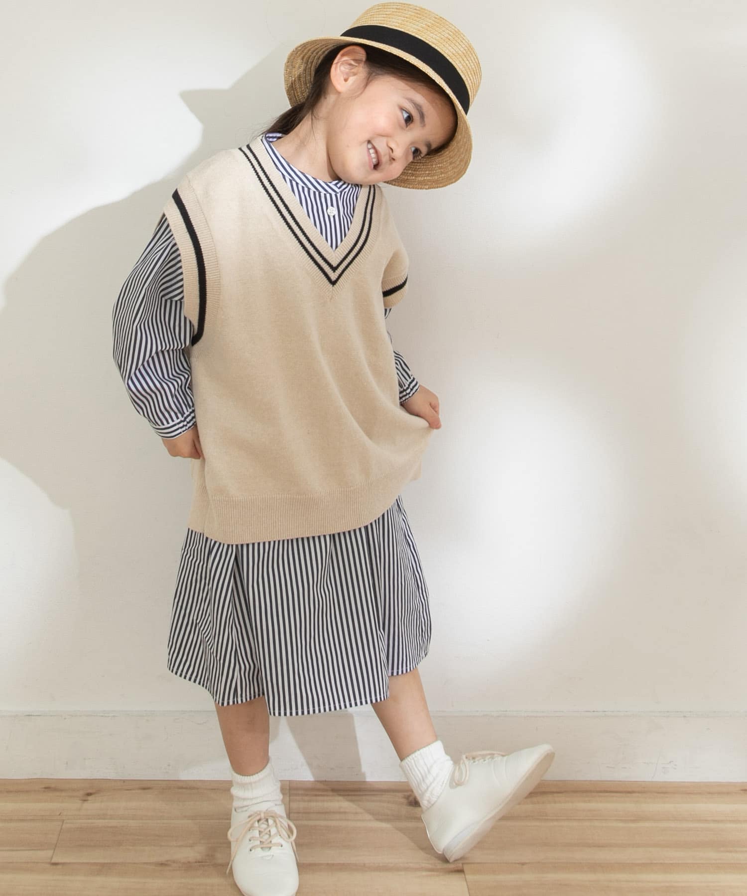 『親子リンク』Vネックニットベスト(KIDS) BEGxNVY 105