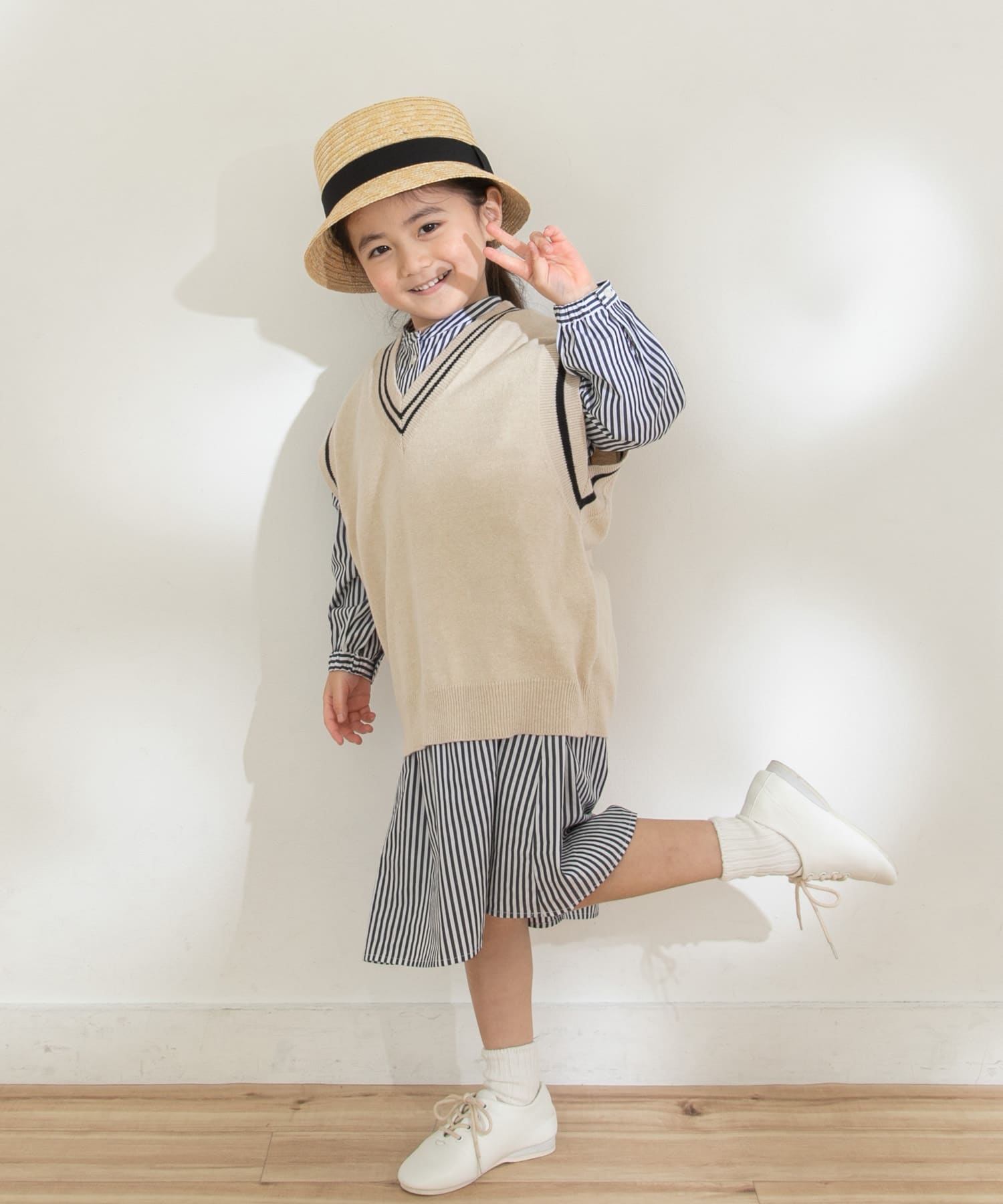 『親子リンク』Vネックニットベスト(KIDS) BEGxNVY 105