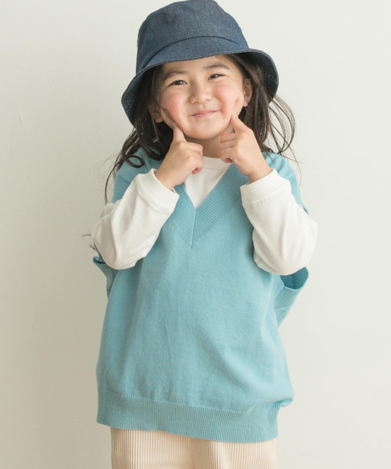 『親子リンク』Vネックニットベスト(KIDS) L.BLUE 105