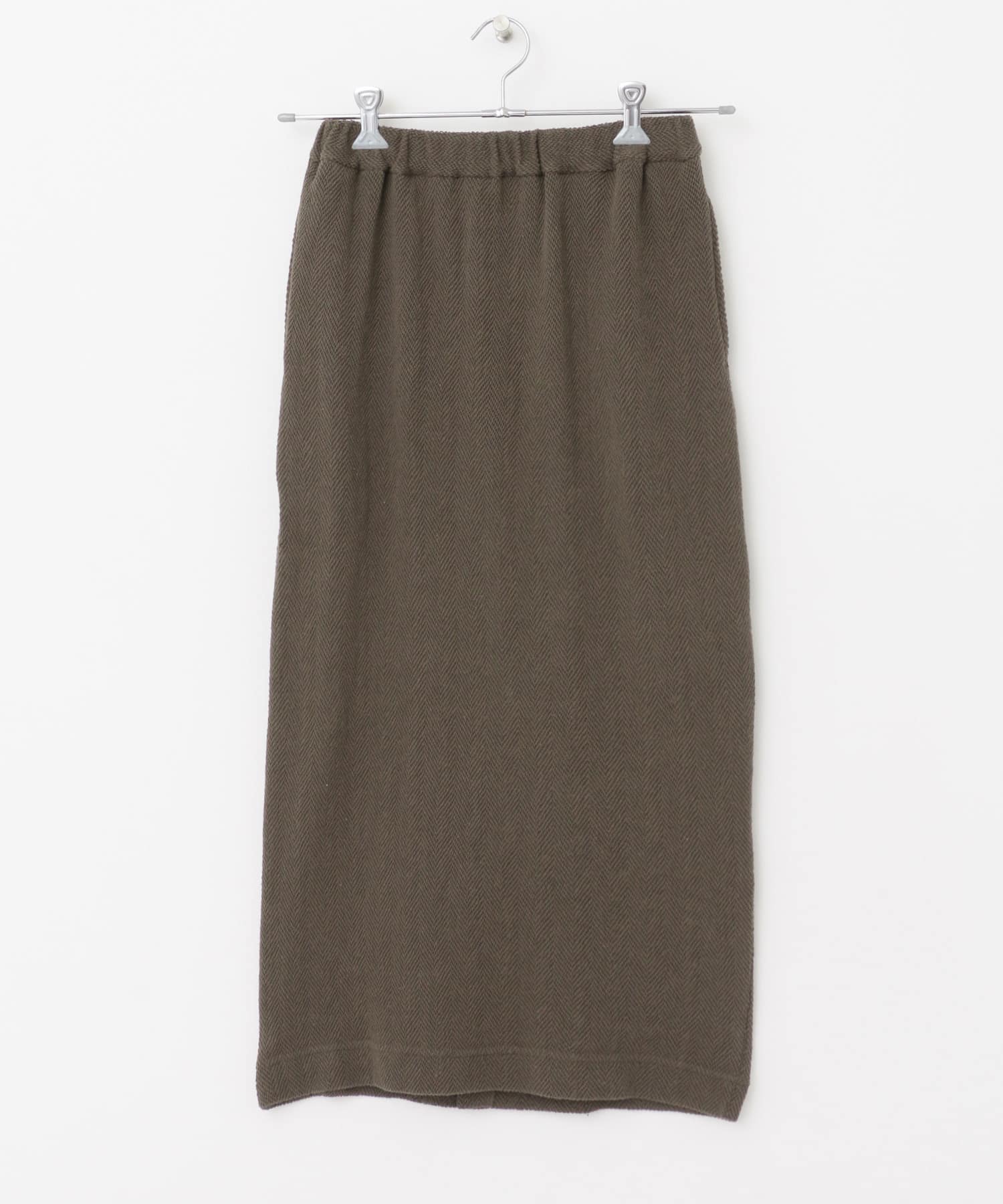 『セットアップ対応』ヘリンボーン柄カットスカート BROWN M