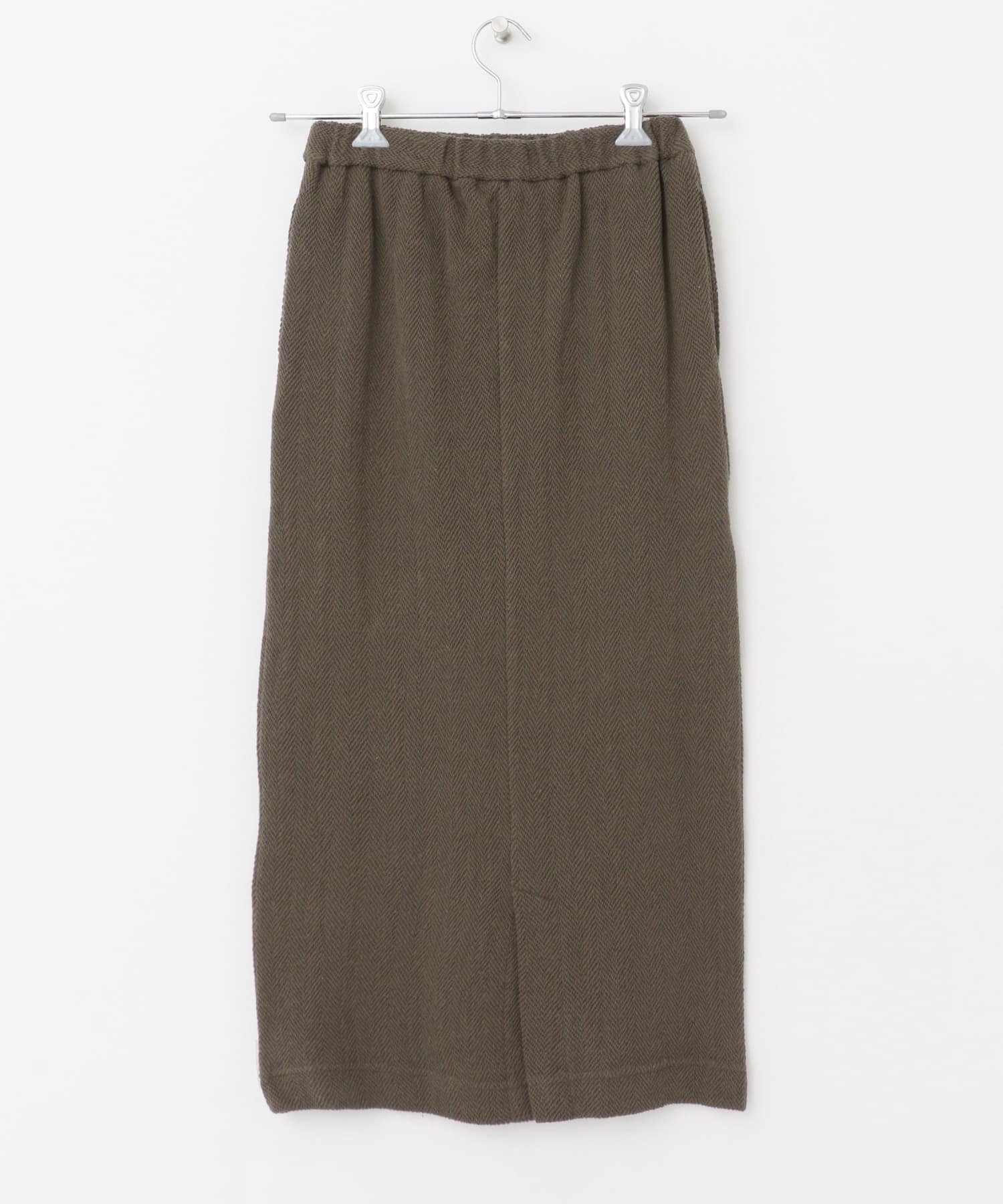 『セットアップ対応』ヘリンボーン柄カットスカート BROWN M