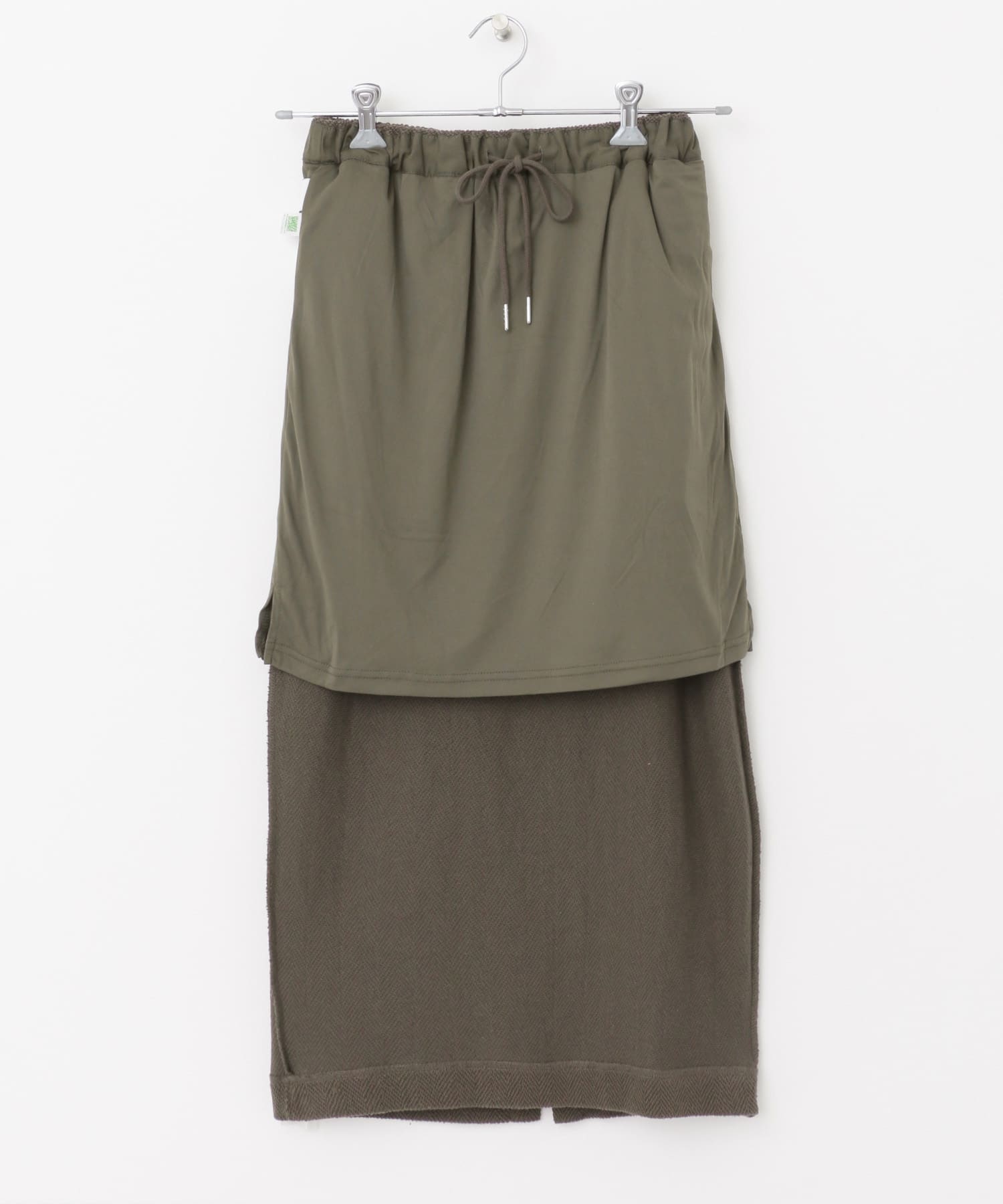 『セットアップ対応』ヘリンボーン柄カットスカート BROWN M