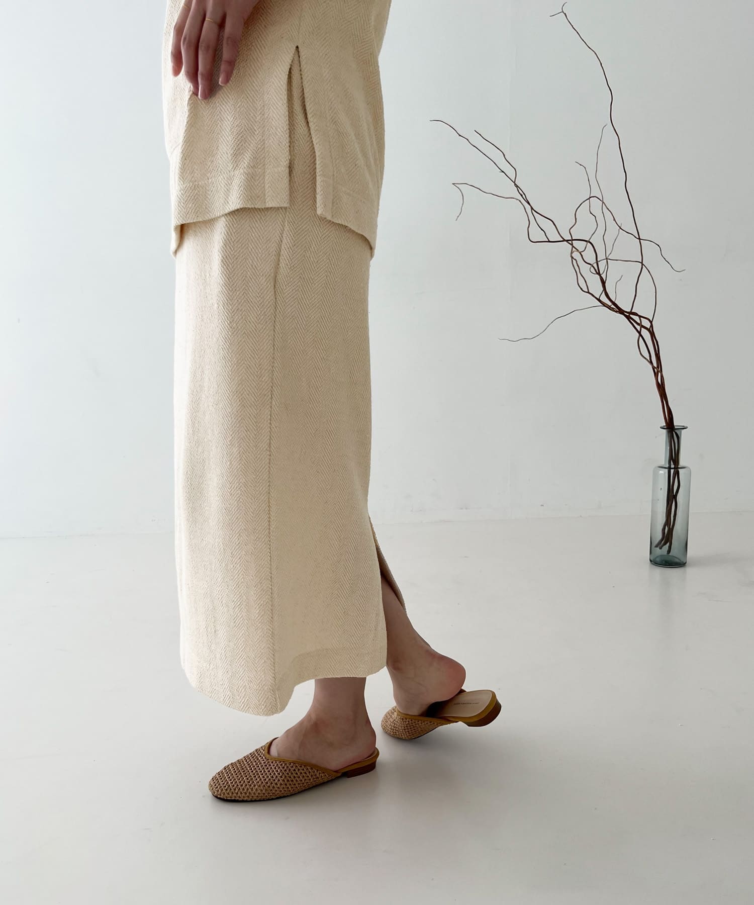 『セットアップ対応』ヘリンボーン柄カットスカート