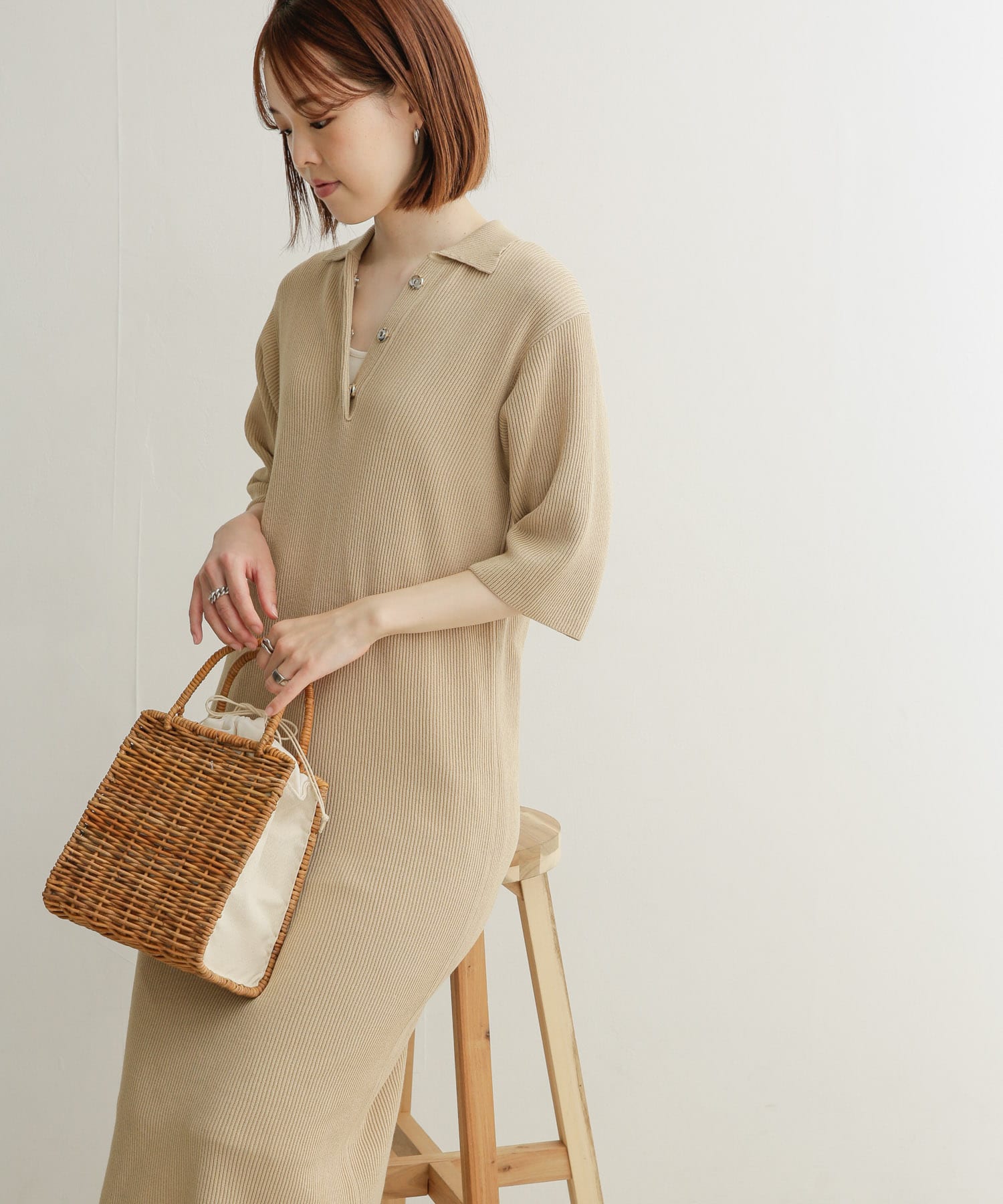 畦ポロKNITワンピース