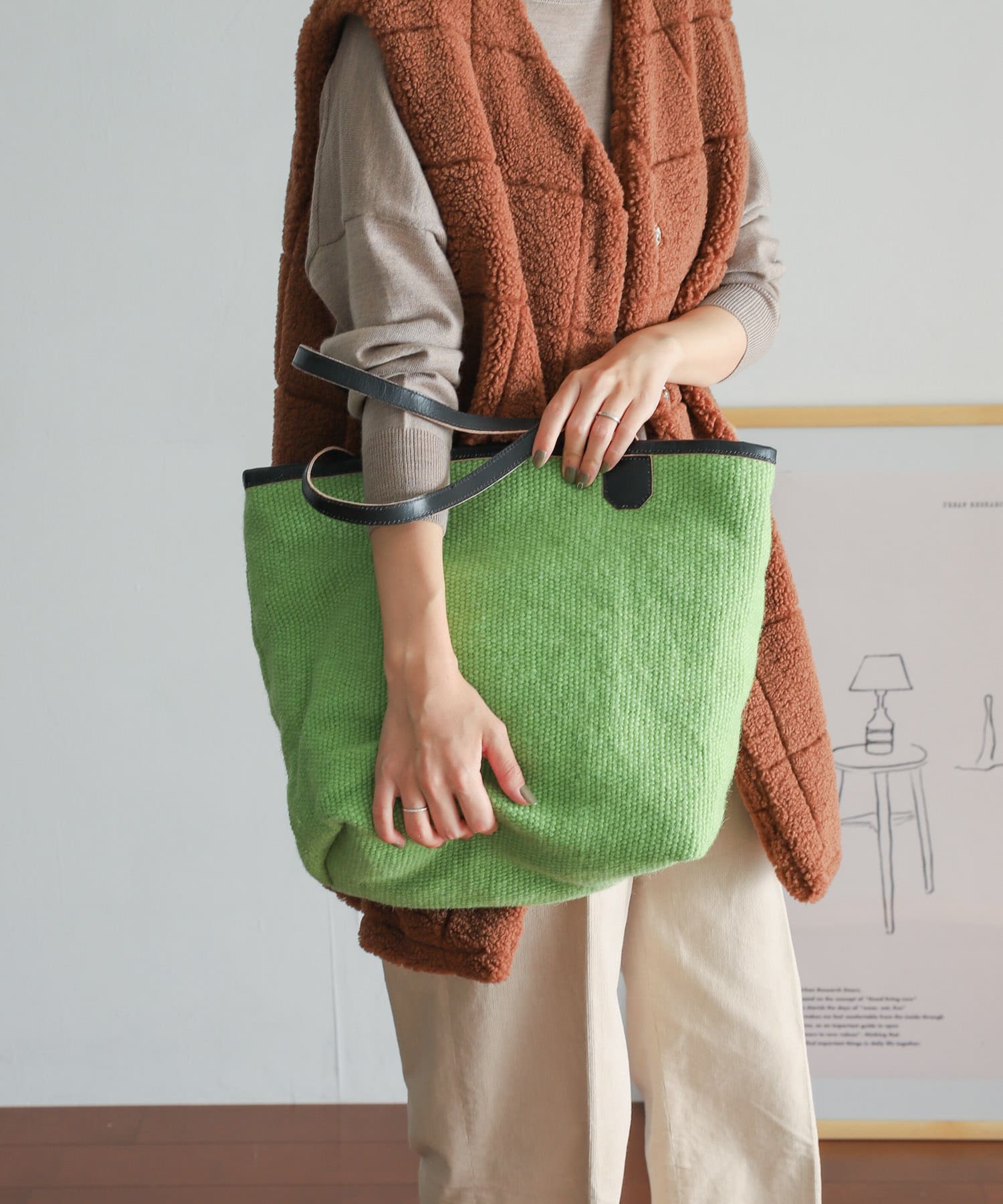 『別注』beej×DOORS　ウールリバーシブルトート GRY×GRN one