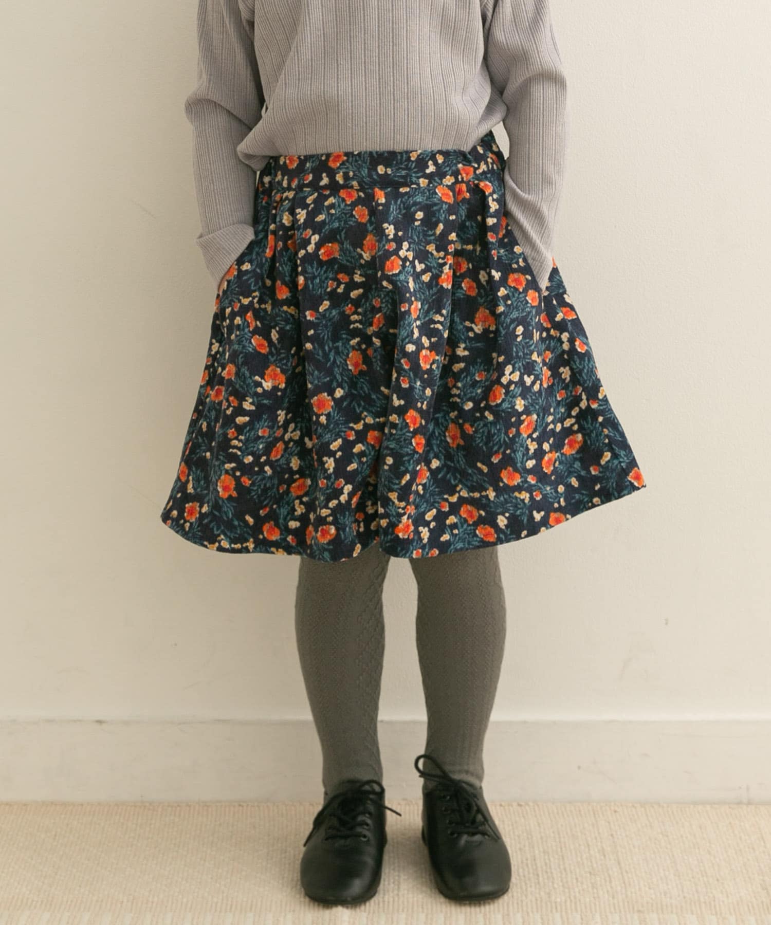 コーデュロイ花柄フレアキュロット(KIDS)