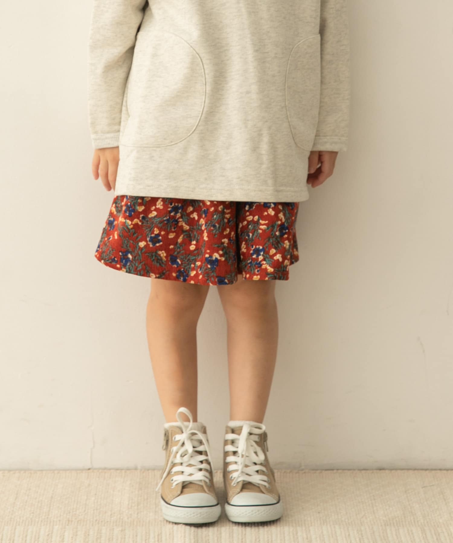 コーデュロイ花柄フレアキュロット(KIDS)