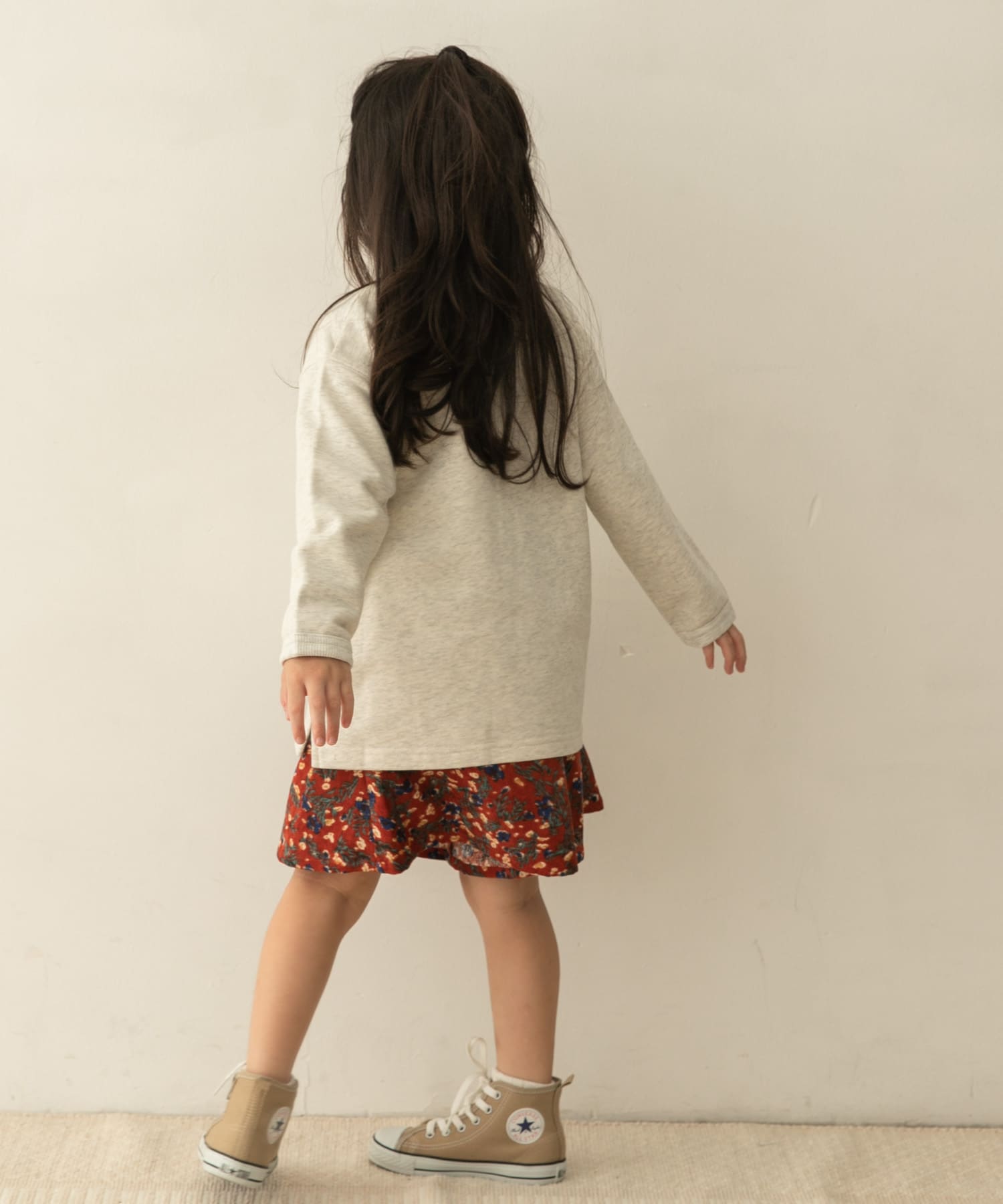 コーデュロイ花柄フレアキュロット(KIDS)(105 オレンジブラウン